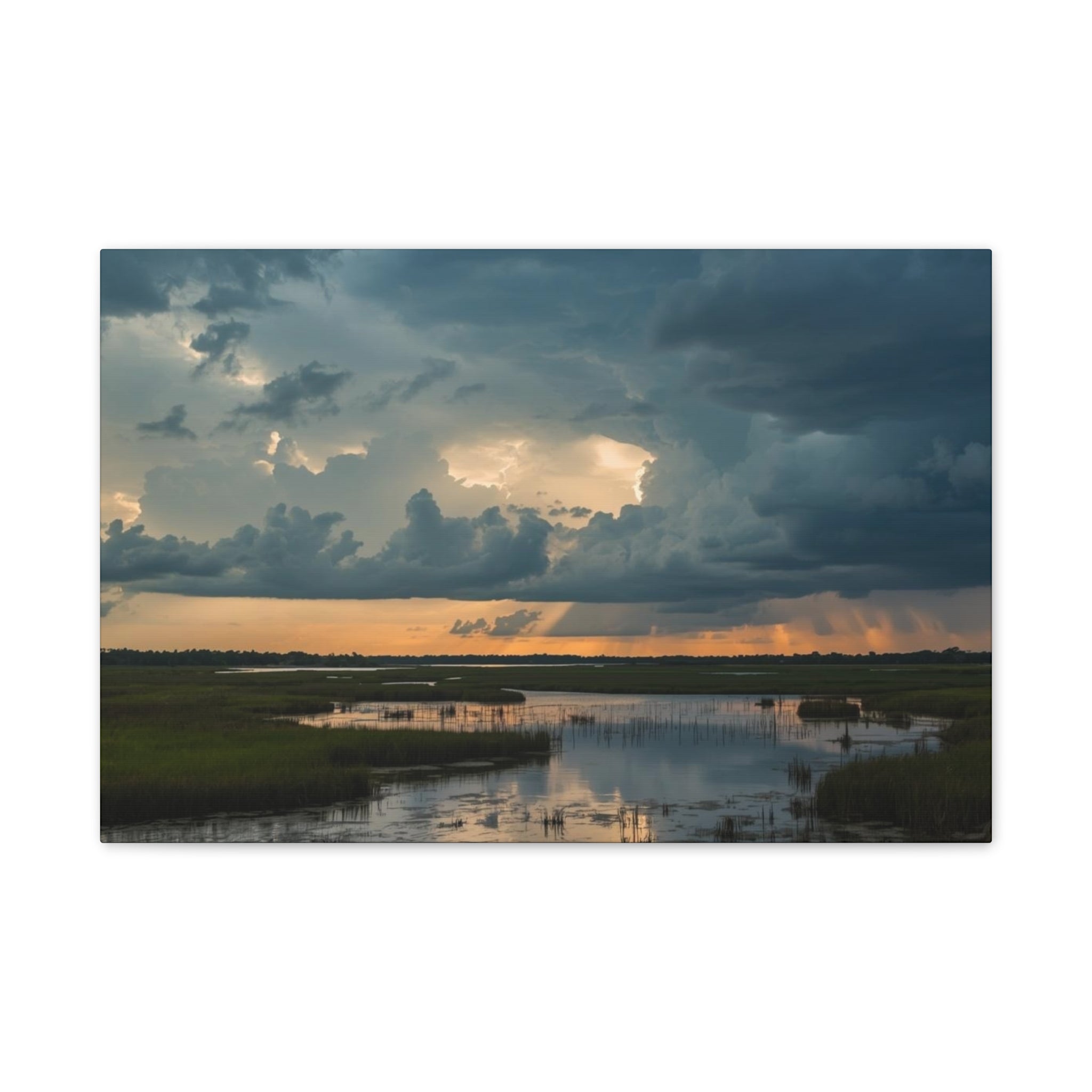 Stormy Marshland Sunset Canvas
