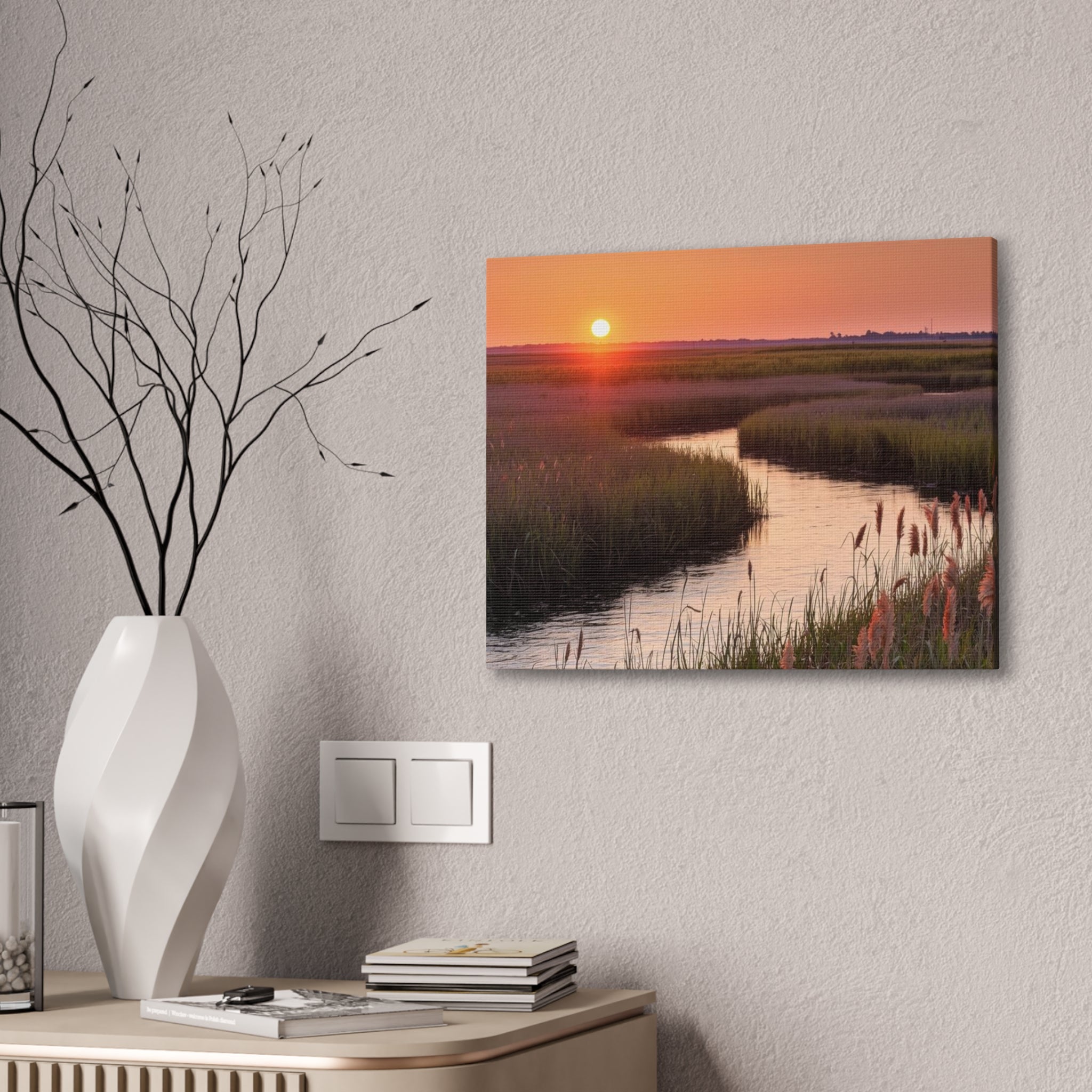 Marsh Sunset Canvas Wall Art — Tranquil Coastal Sunset Landscape Print