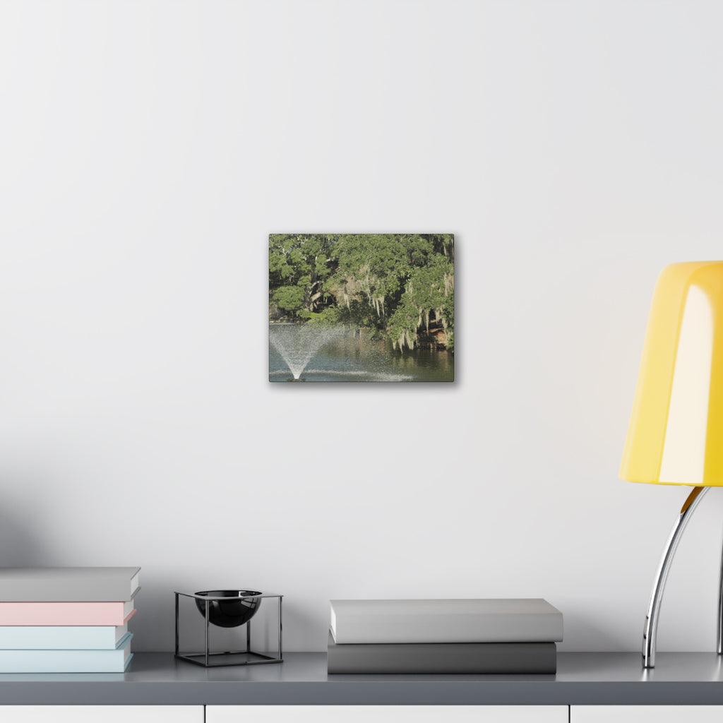 Lake Fountain Canvas Wall Art — Mossy Oak Trees & Fountain Stretched Canvas