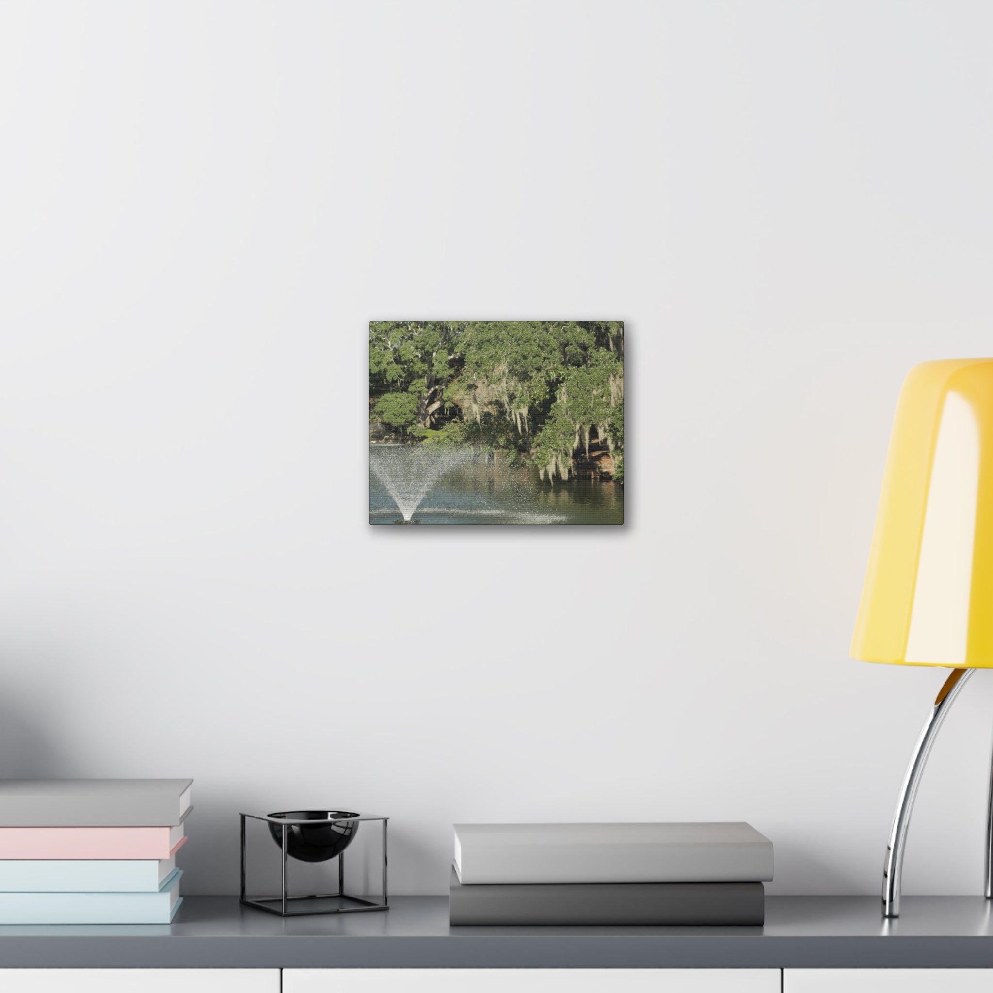 Lake Fountain Canvas Wall Art — Mossy Oak Trees & Fountain Stretched Canvas