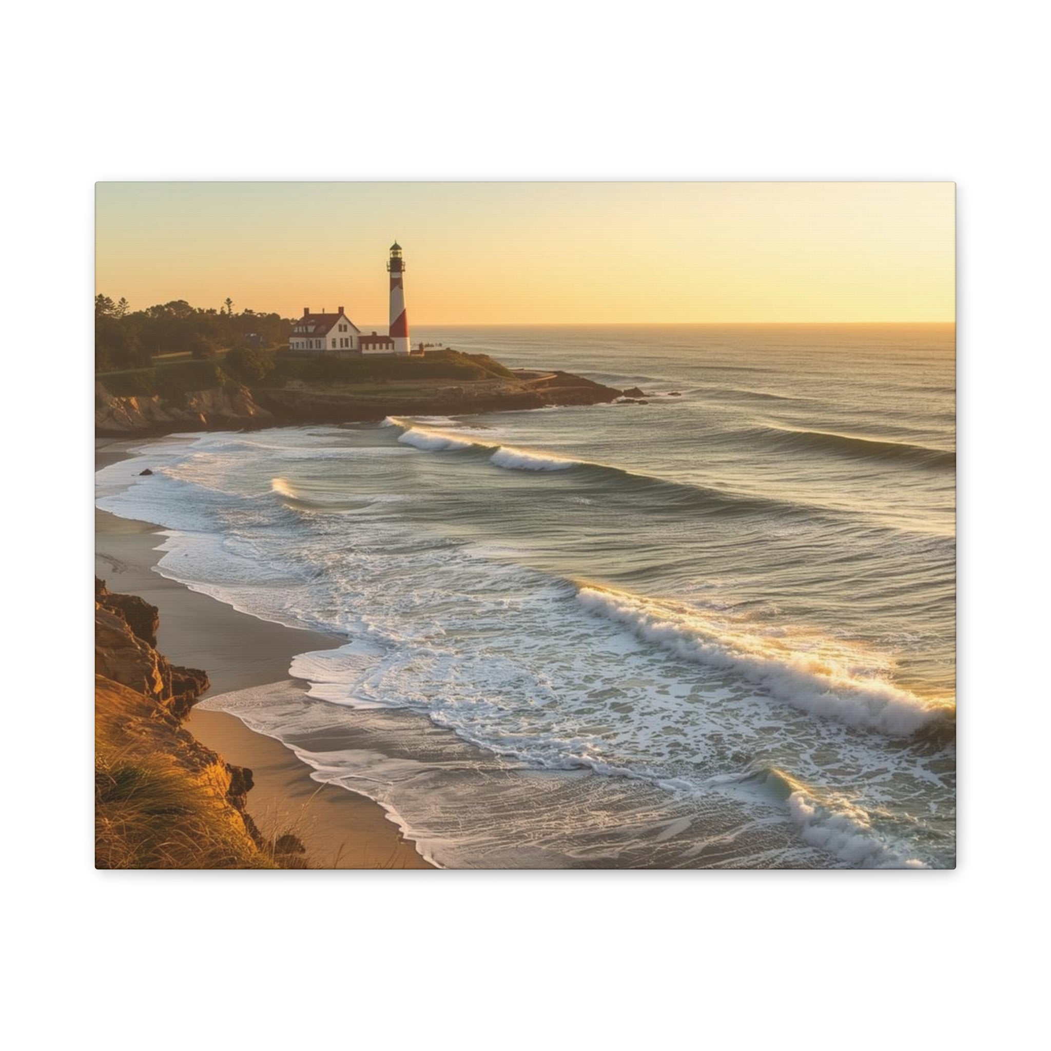 Coastal Lighthouse Sunrise Canvas Wall Art — Ocean Waves Seascape Print