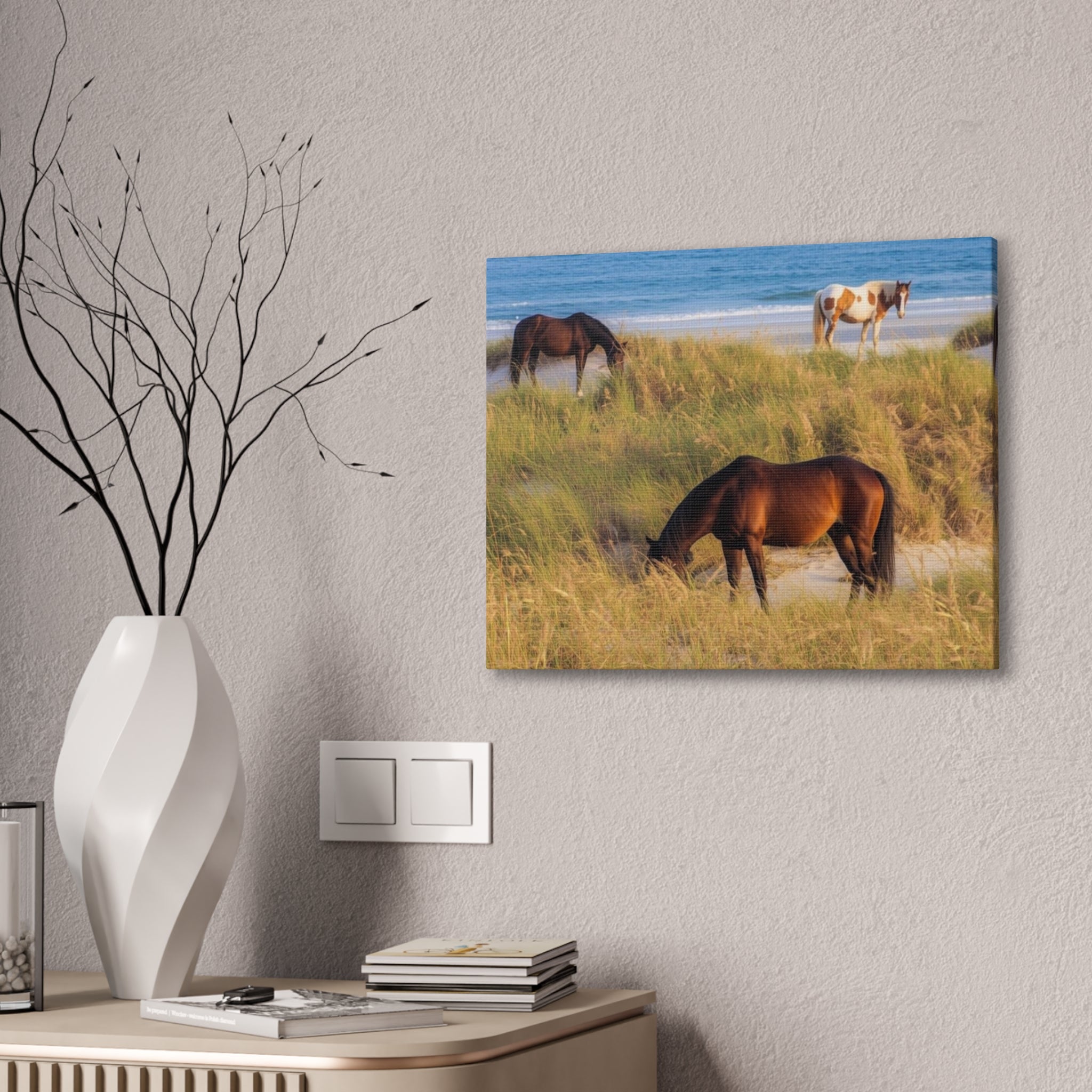 Wild Horses on Beach Canvas Print — Coastal Equine Wall Art