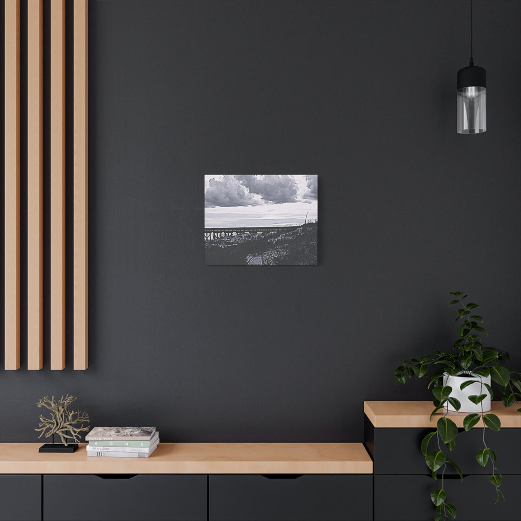 Black & White Coastal Pier Matte Canvas Print — Stretched Wall Art