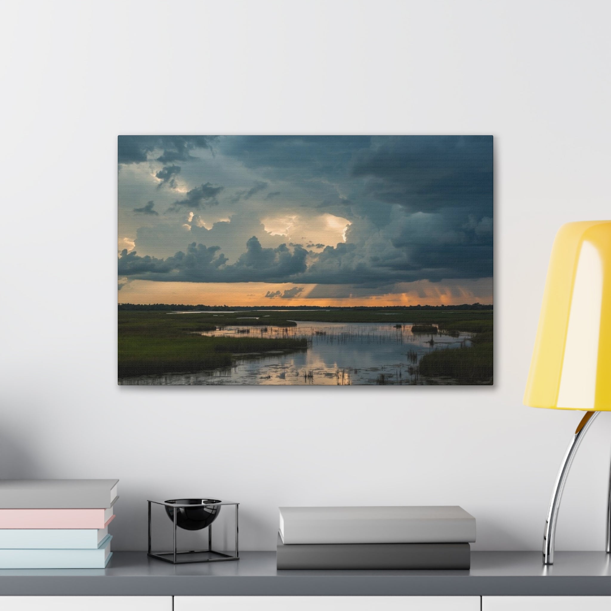 Stormy Marshland Sunset Canvas