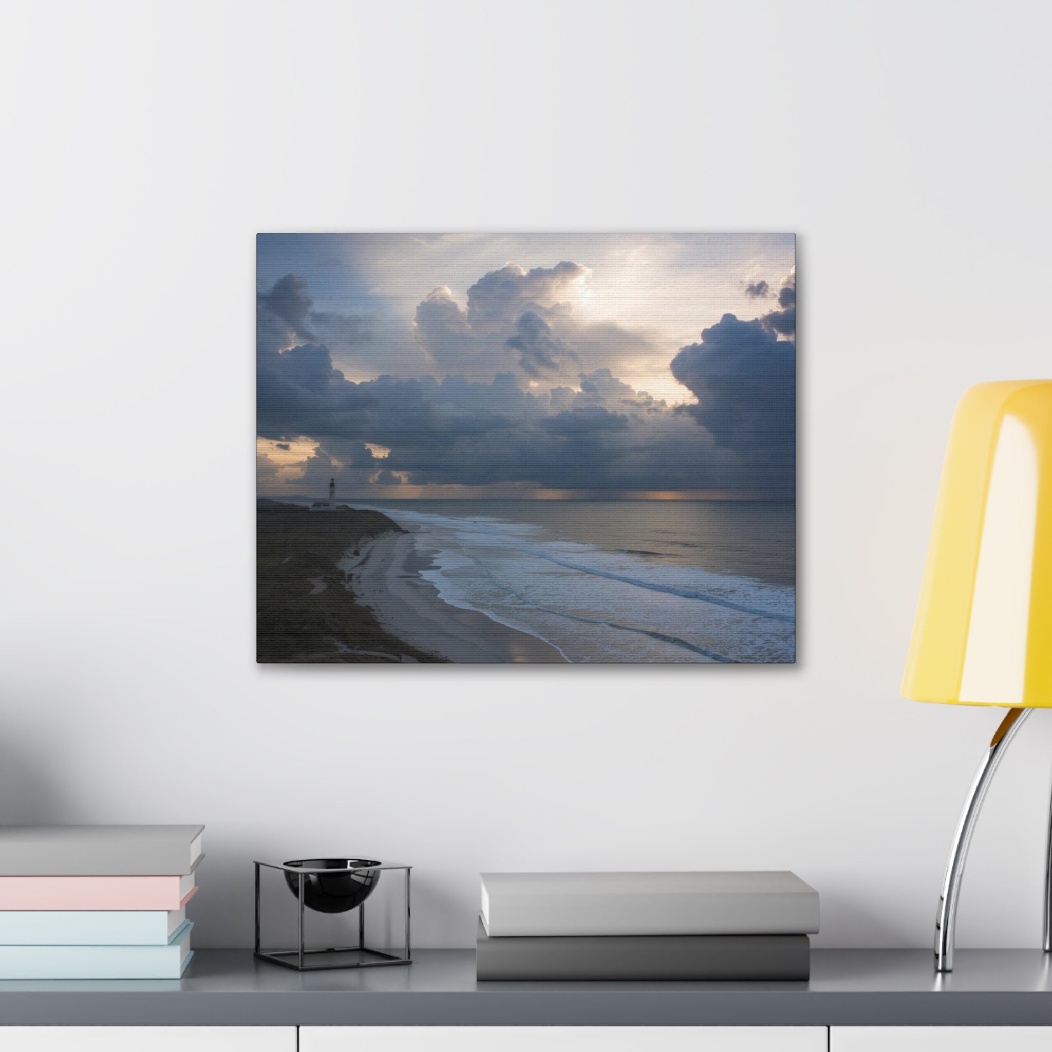 Coastal Storm Canvas Print — Dramatic Beach Lighthouse Wall Art