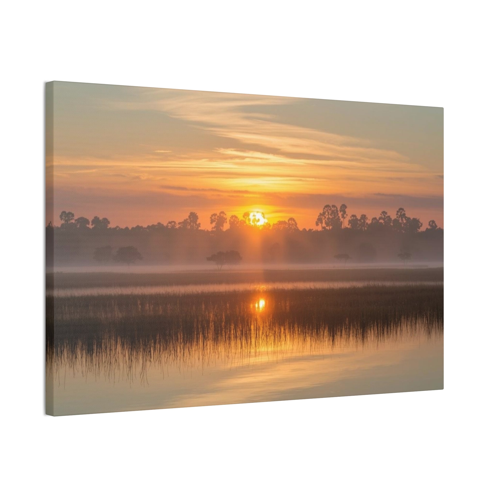 Sunrise Marsh Canvas Print — Tranquil Lake Landscape Wall Art