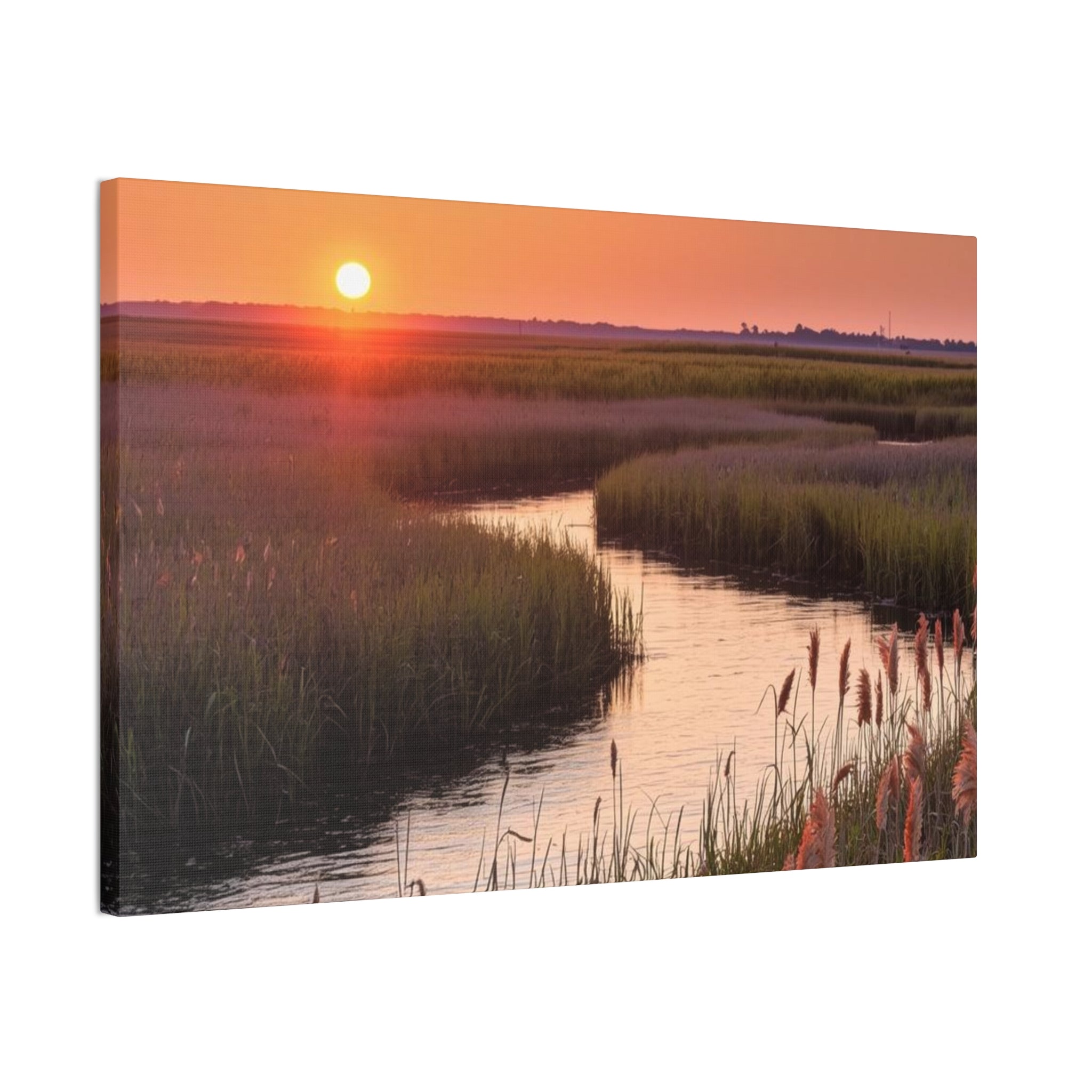 Marsh Sunset Canvas Wall Art — Tranquil Coastal Sunset Landscape Print
