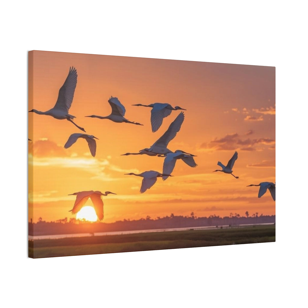 Sunset Flight Canvas Wall Art — Migrating Birds at Dusk