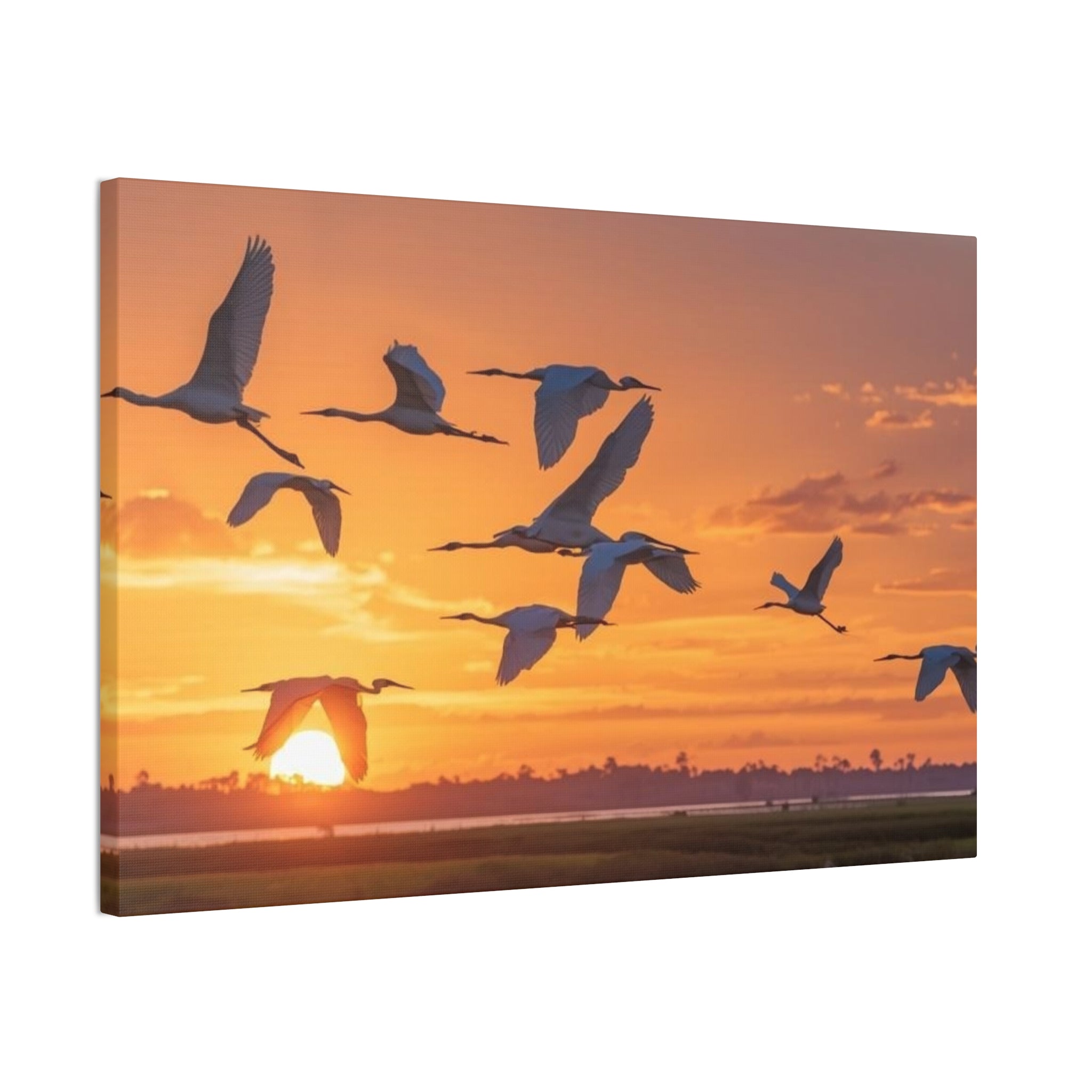 Sunset Flight Canvas Wall Art — Migrating Birds at Dusk