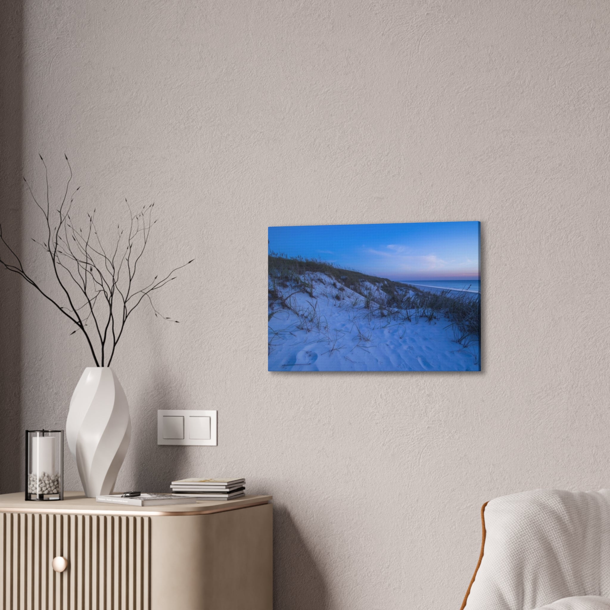 Blue Dune Beach Canvas Print — Serene Coastal Wall Art