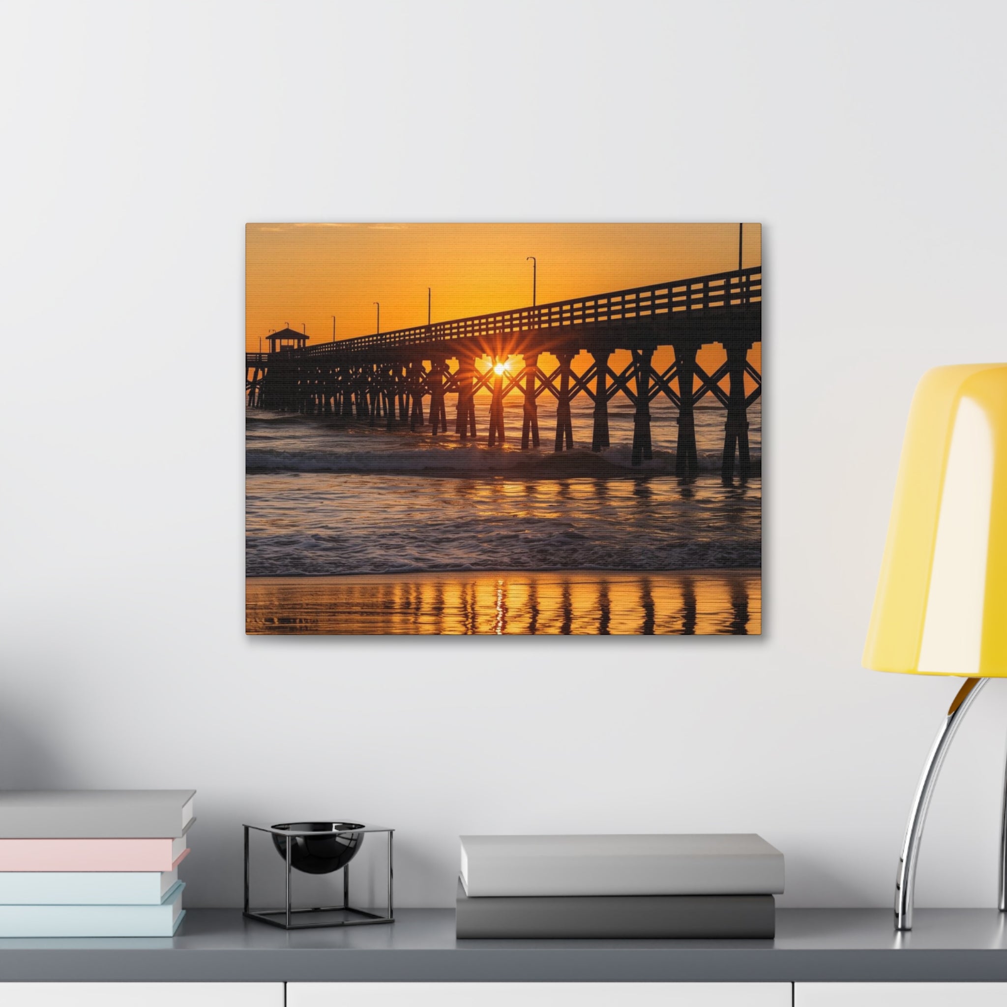 Sunset Pier Canvas Wall Art — Golden Beach Photography on Stretched Canvas