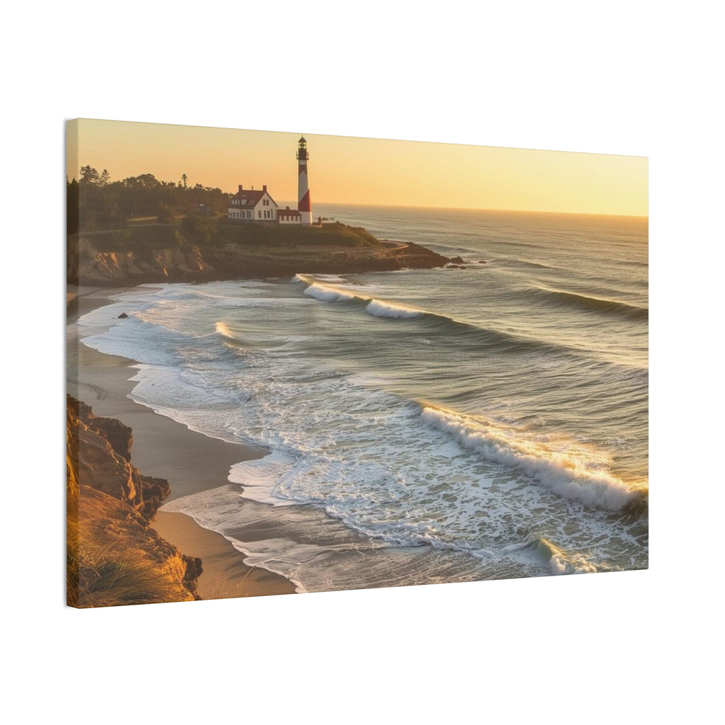 Coastal Lighthouse Sunrise Canvas Wall Art — Ocean Waves Seascape Print