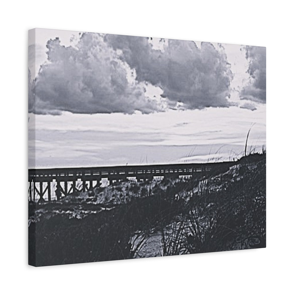 Black & White Coastal Pier Matte Canvas Print — Stretched Wall Art