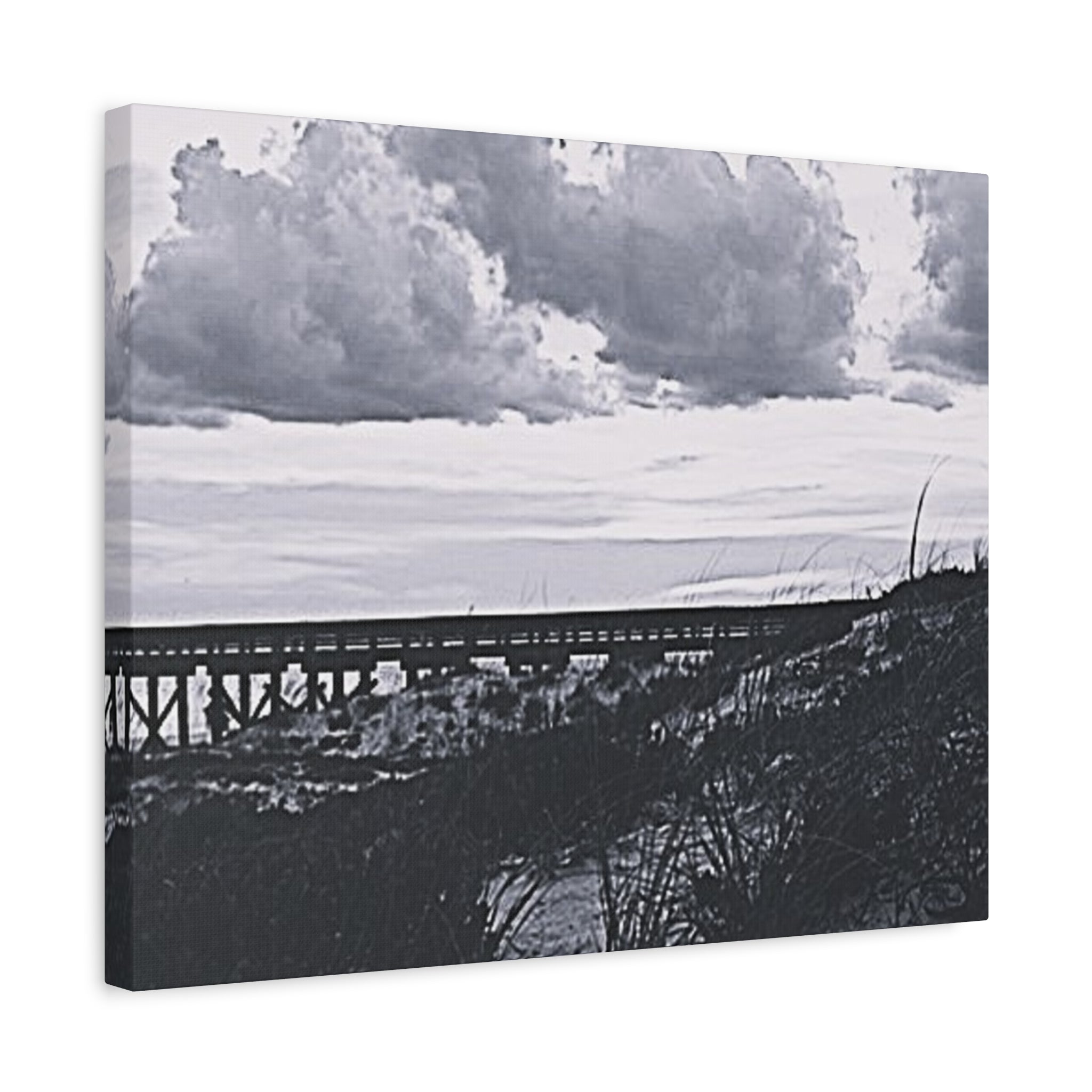 Black & White Coastal Pier Matte Canvas Print — Stretched Wall Art