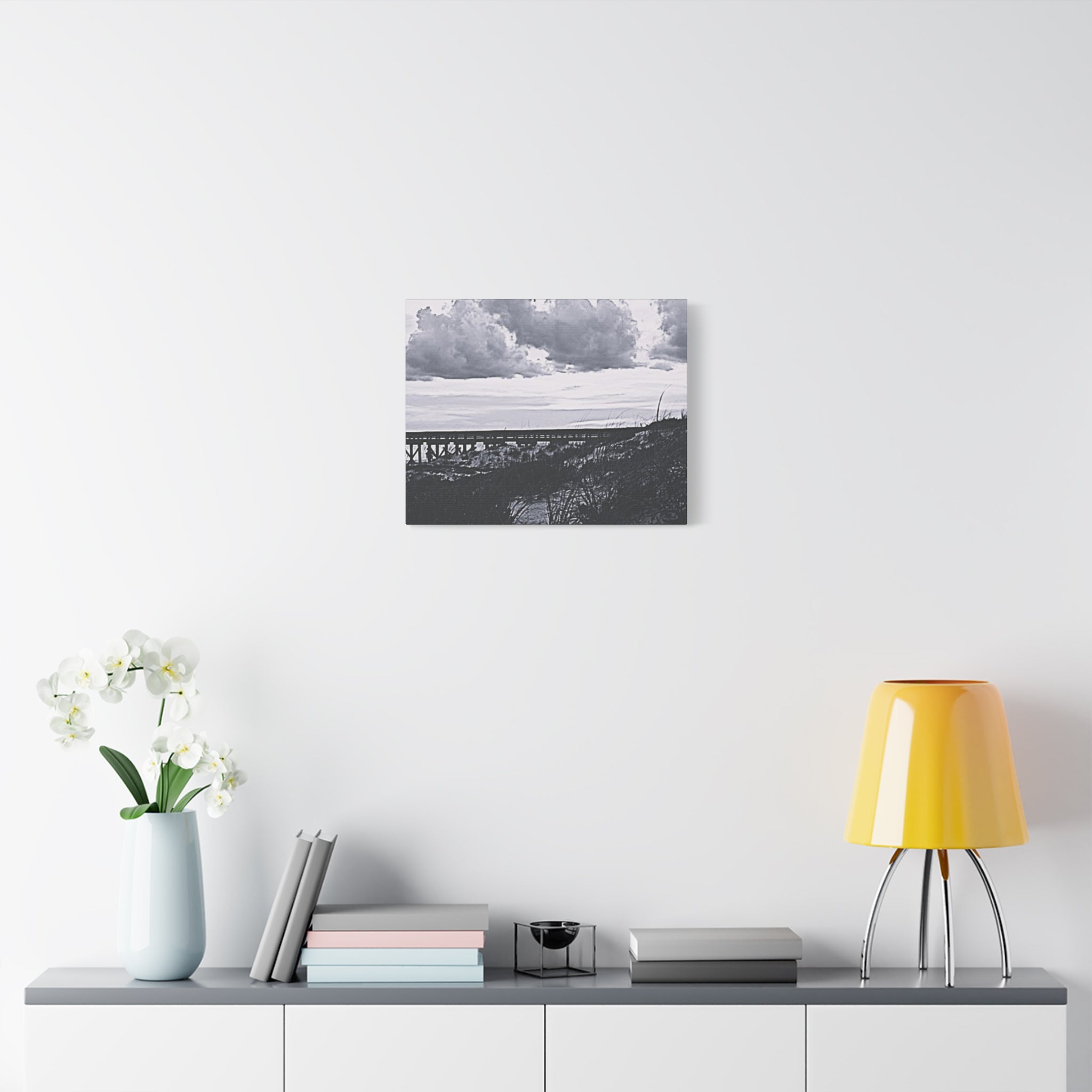 Black & White Coastal Pier Matte Canvas Print — Stretched Wall Art