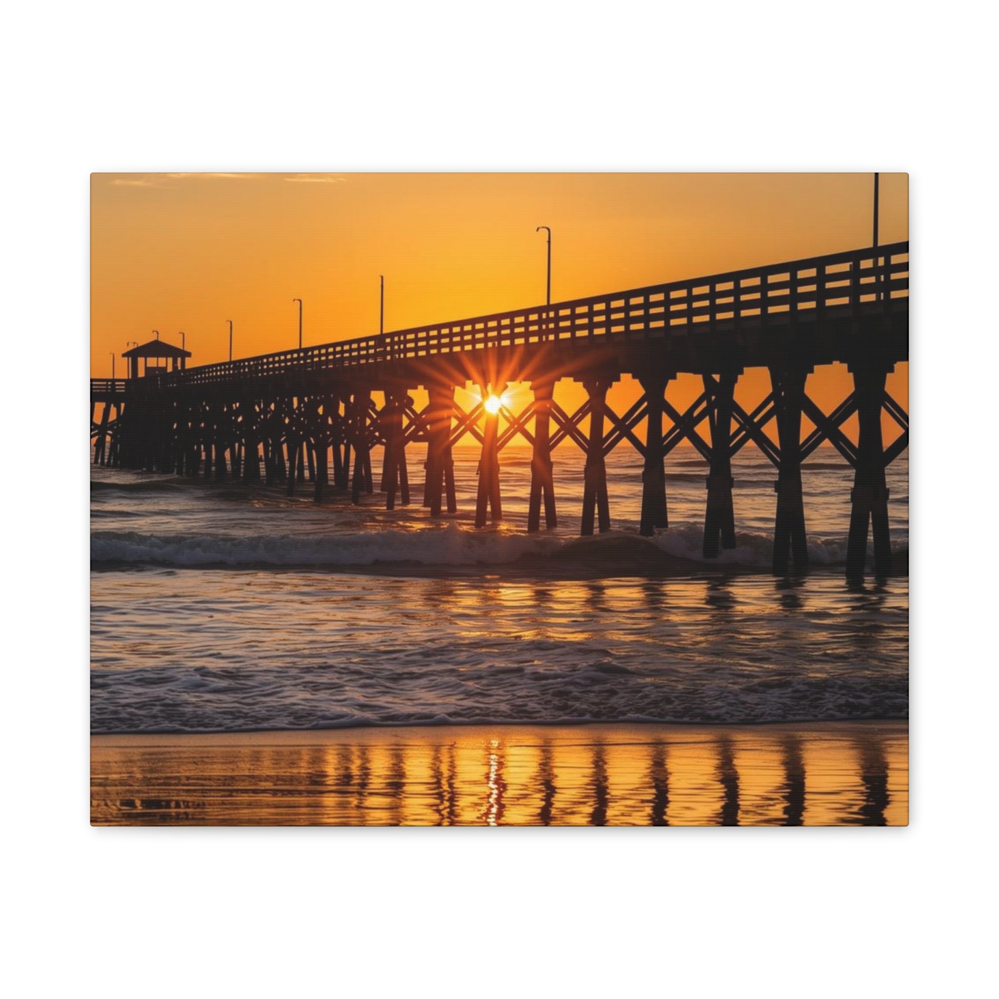 Sunset Pier Canvas Wall Art — Golden Beach Photography on Stretched Canvas