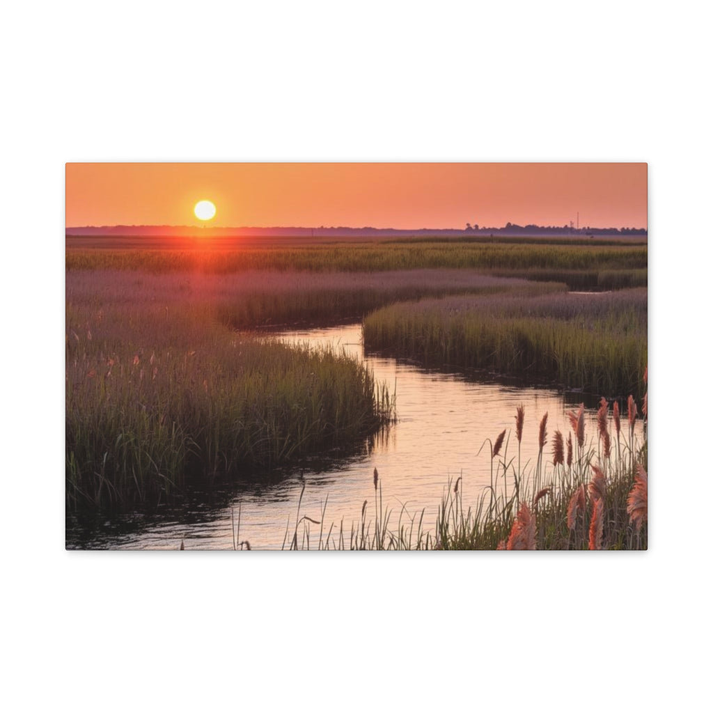 Marsh Sunset Canvas Wall Art — Tranquil Coastal Sunset Landscape Print