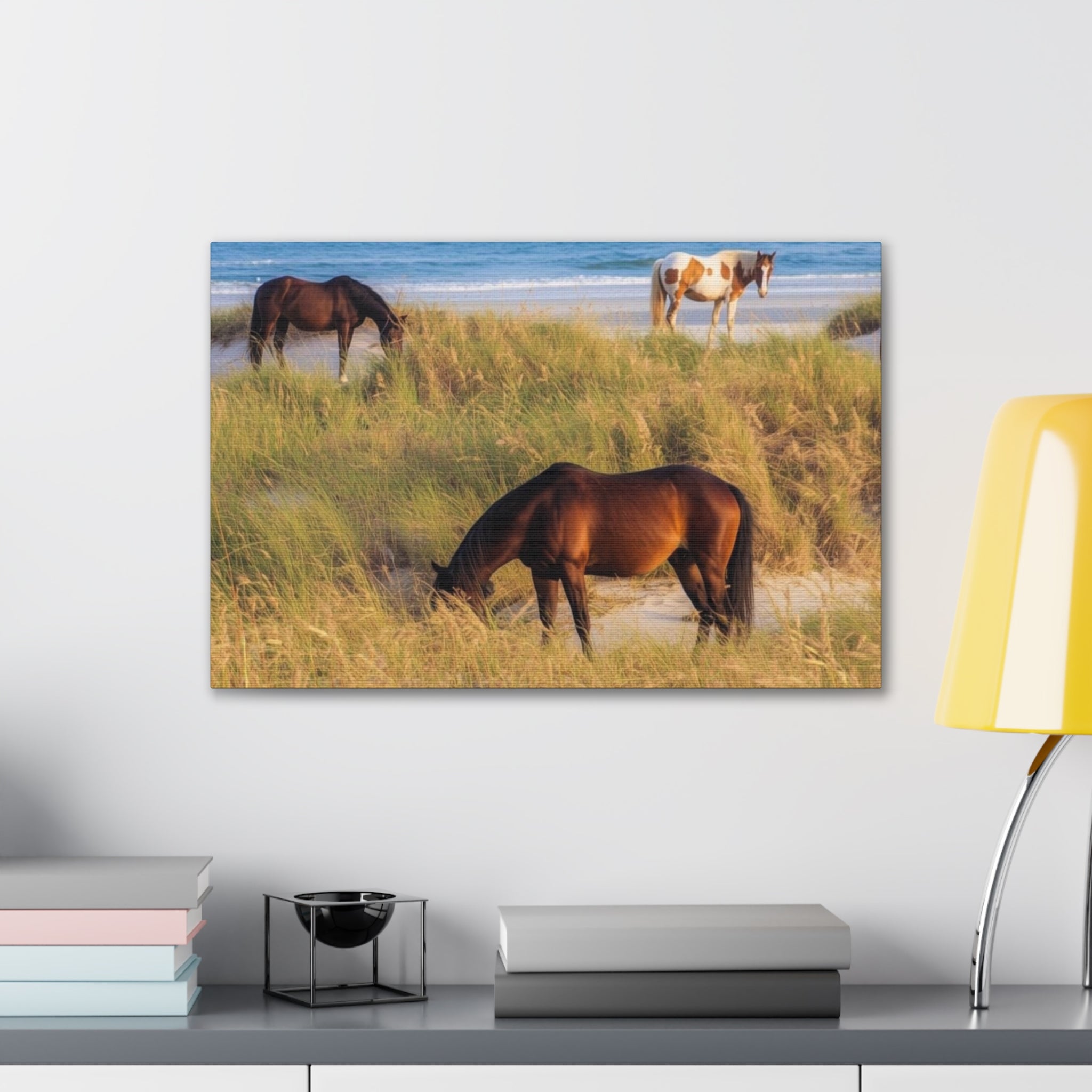 Wild Horses on Beach Canvas Print — Coastal Equine Wall Art