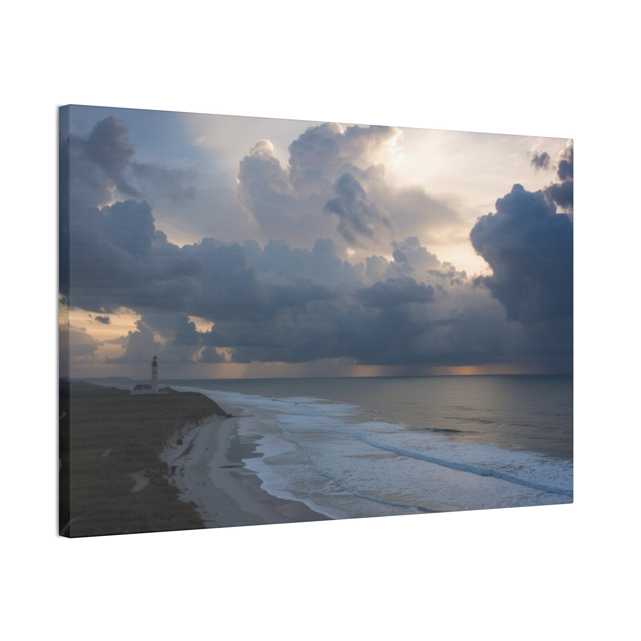 Coastal Storm Canvas Print — Dramatic Beach Lighthouse Wall Art