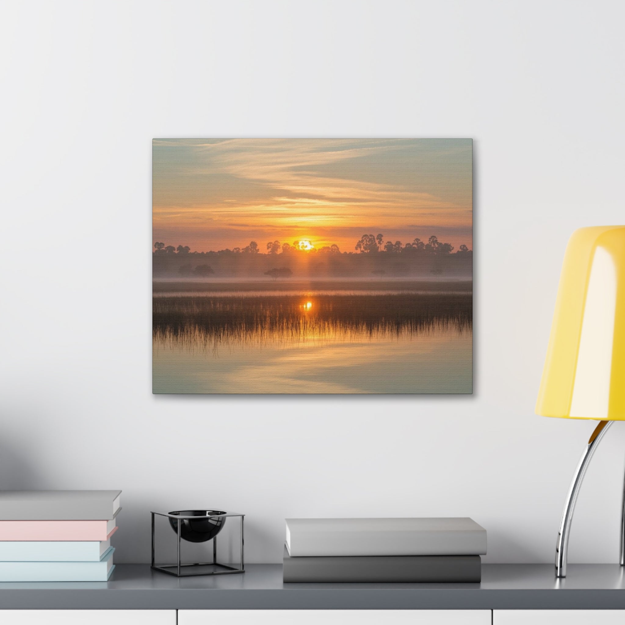 Sunrise Marsh Canvas Print — Tranquil Lake Landscape Wall Art