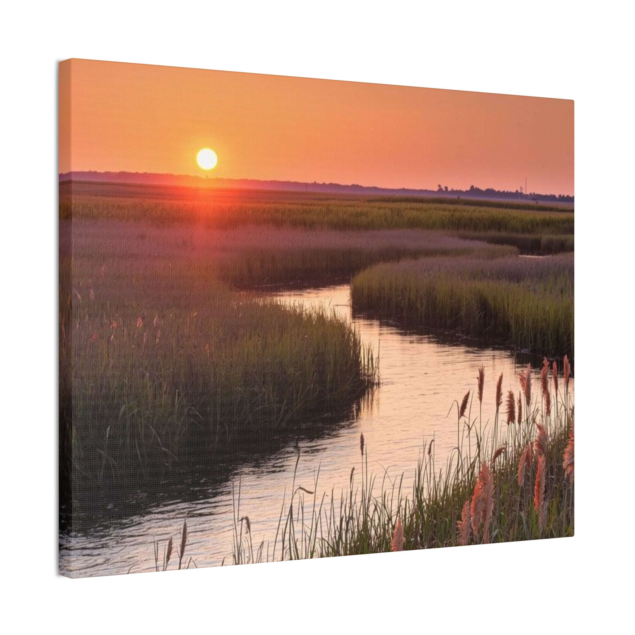 Marsh Sunset Canvas Wall Art — Tranquil Coastal Sunset Landscape Print