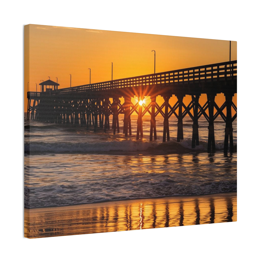 Sunset Pier Canvas Wall Art — Golden Beach Photography on Stretched Canvas