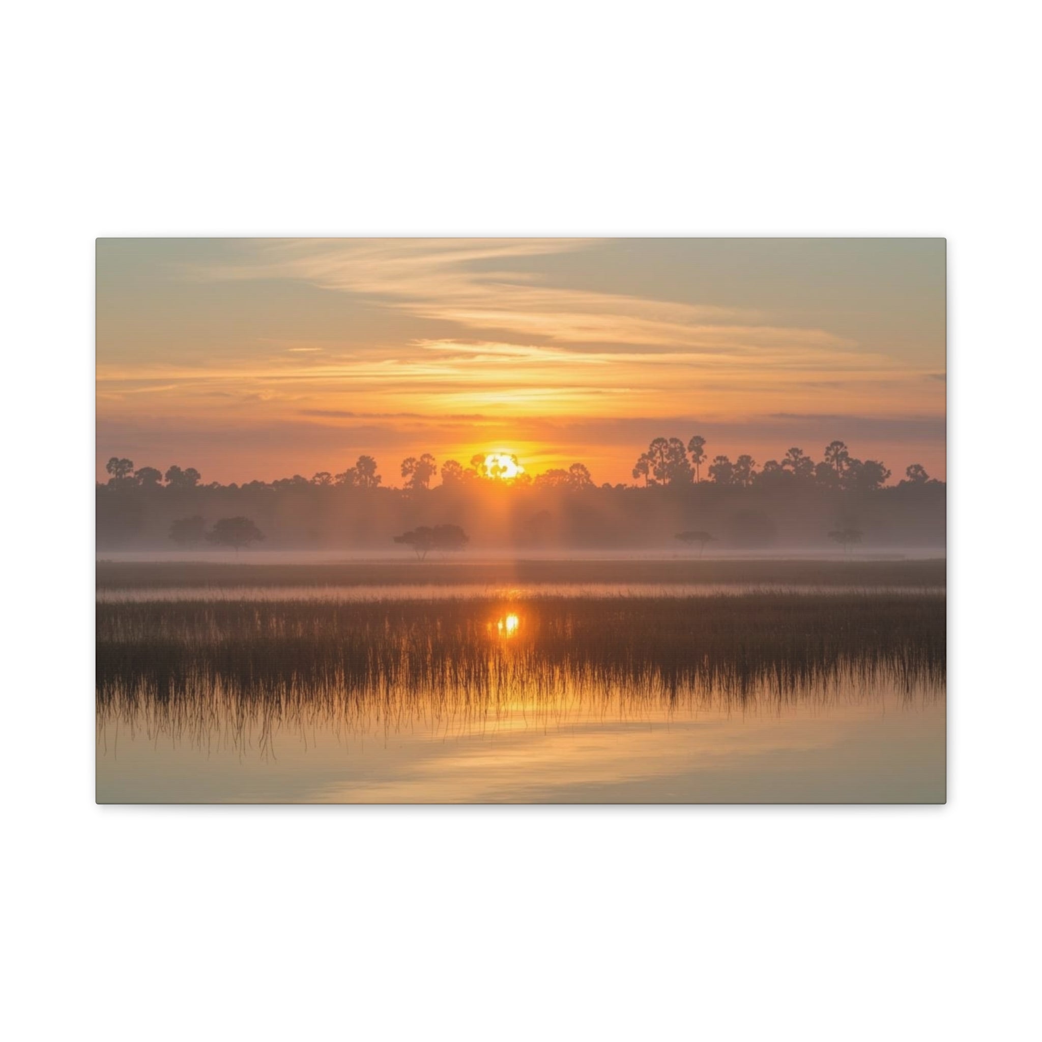 Sunrise Marsh Canvas Print — Tranquil Lake Landscape Wall Art