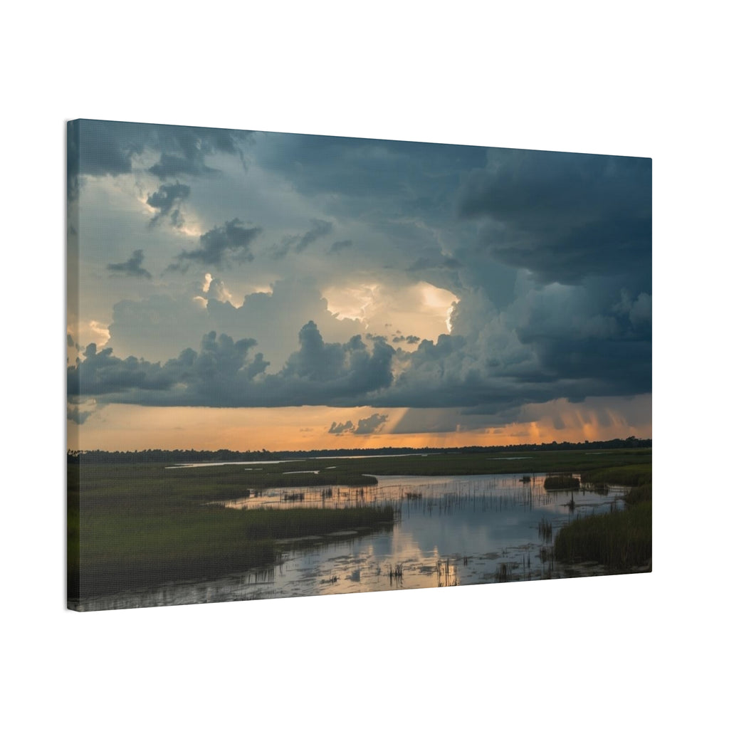 Stormy Marshland Sunset Canvas