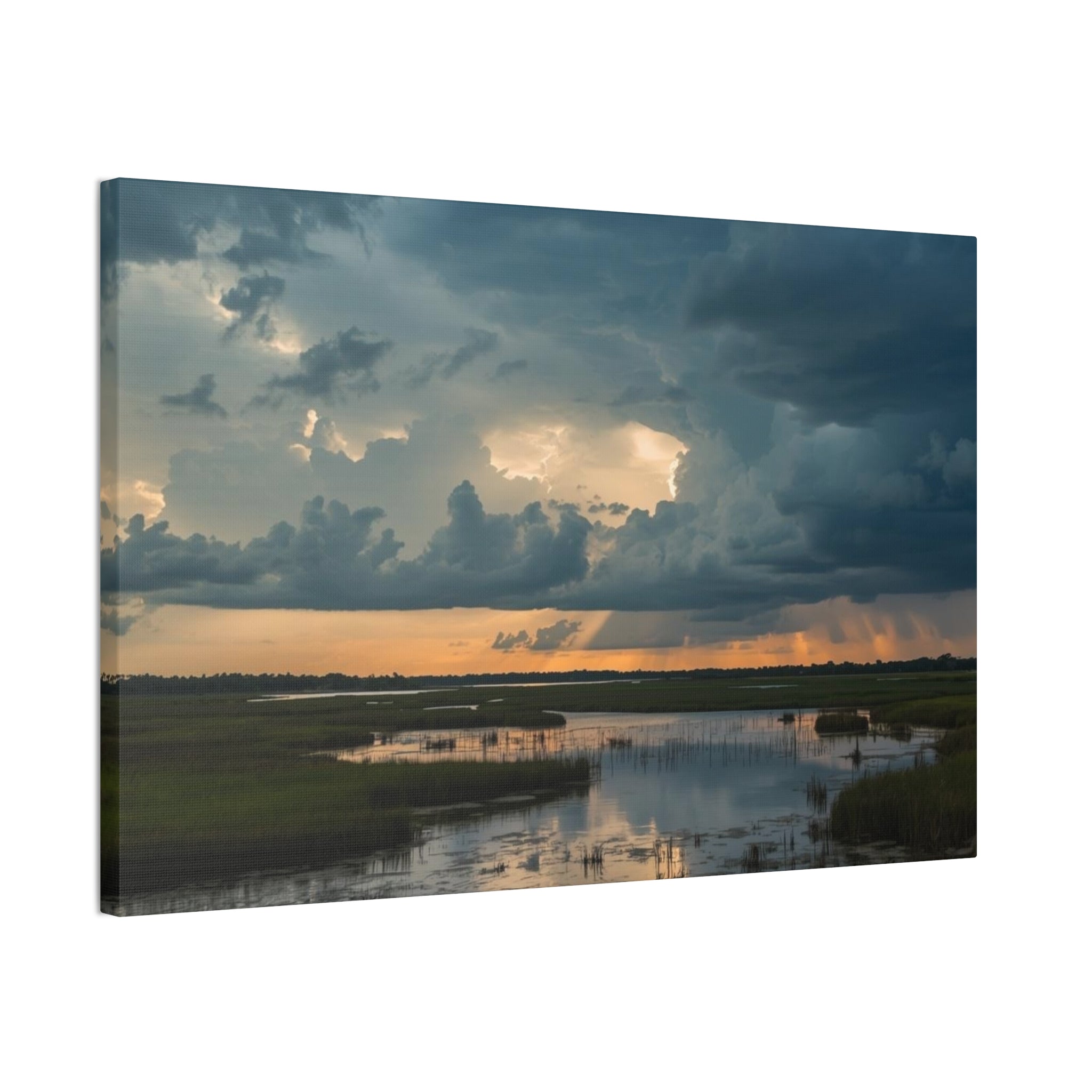 Stormy Marshland Sunset Canvas