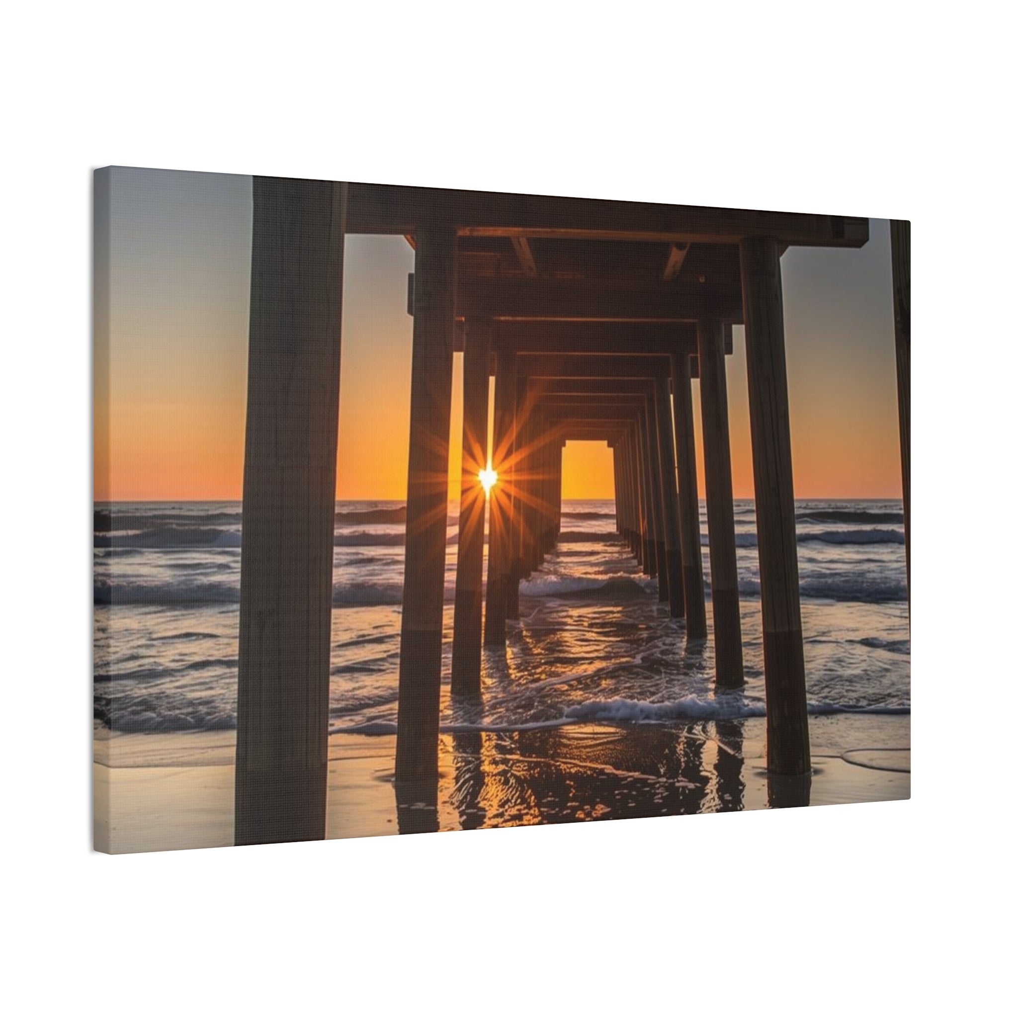 Sunset Pier Canvas Print — Stretched 0.75" Beach Wall Art