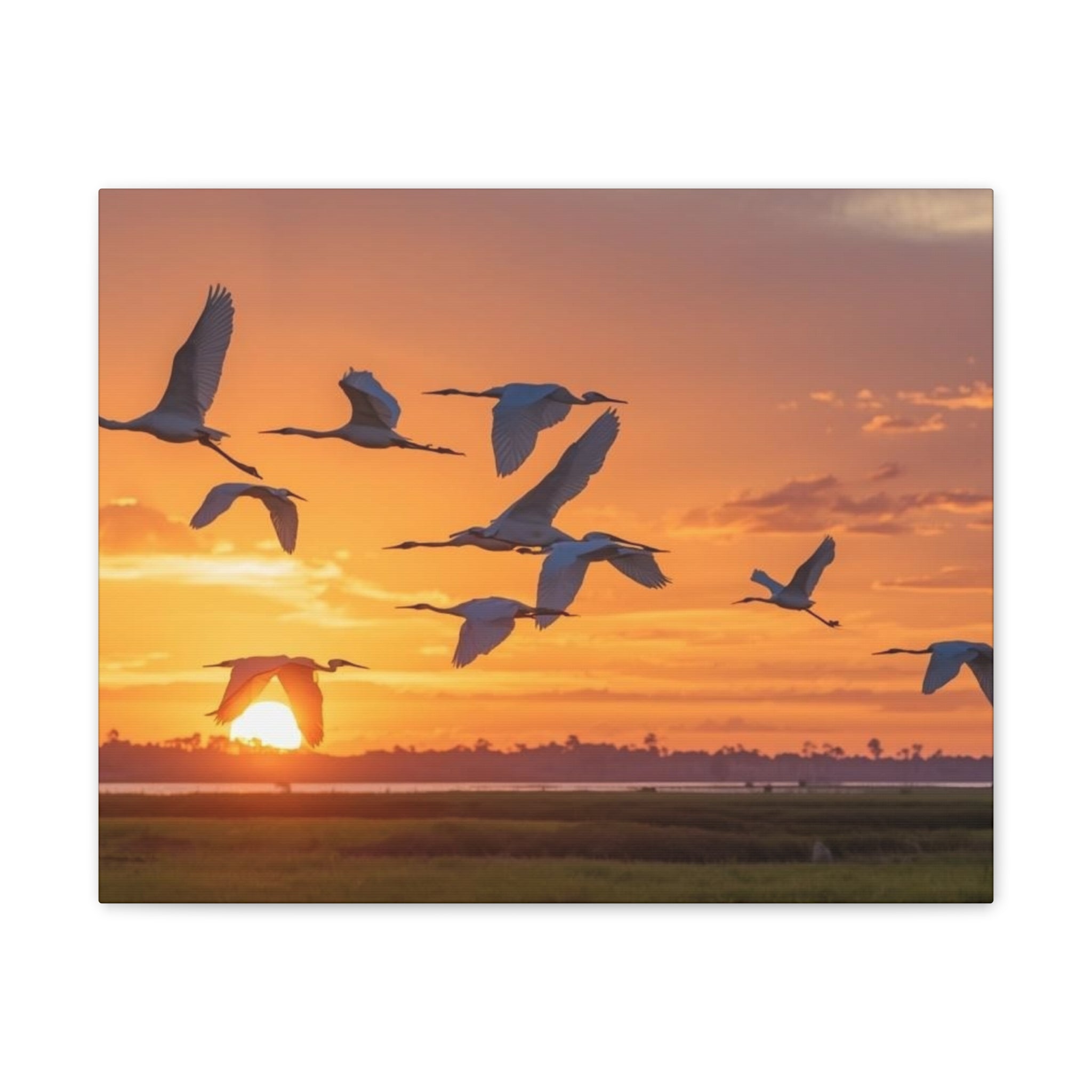 Sunset Flight Canvas Wall Art — Migrating Birds at Dusk