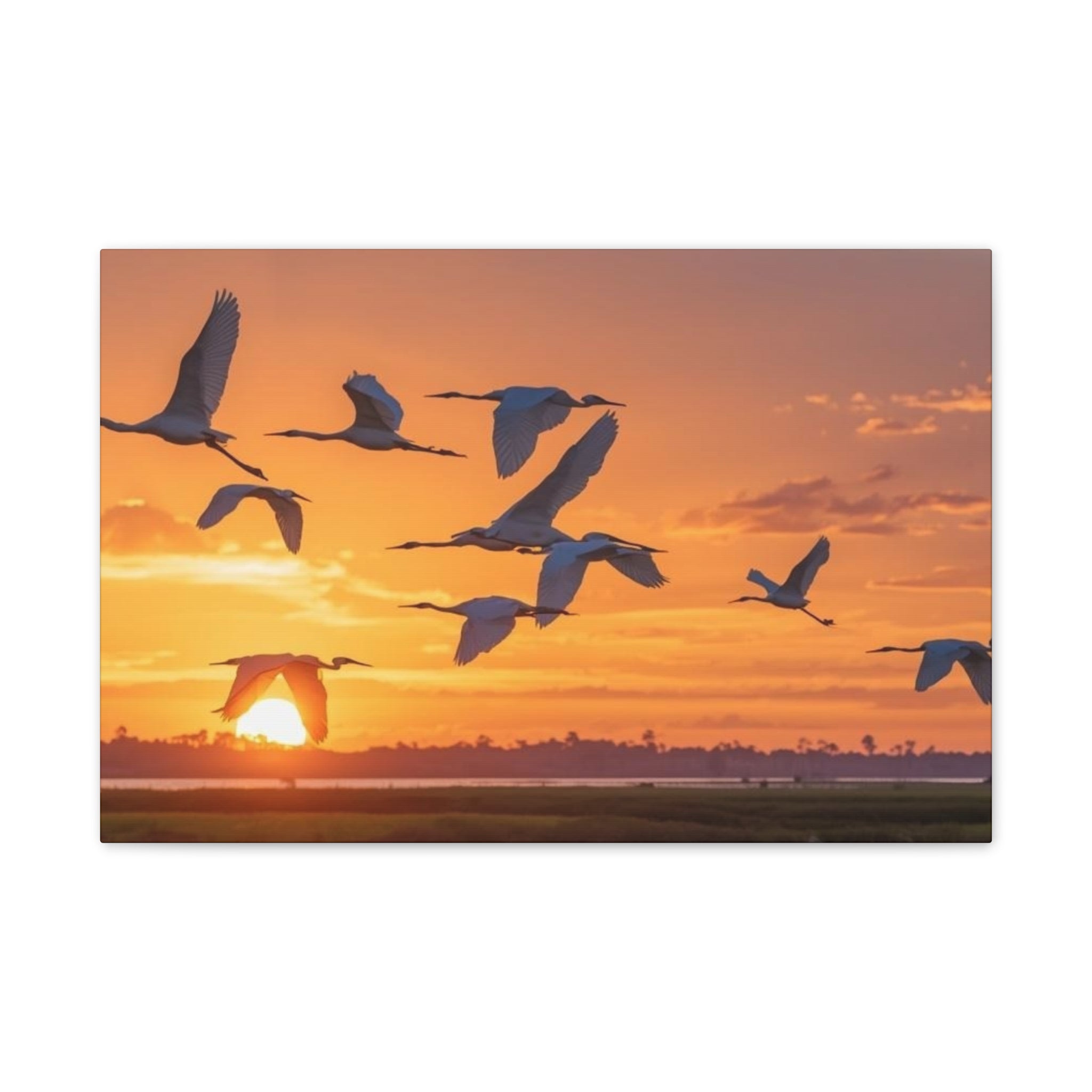 Sunset Flight Canvas Wall Art — Migrating Birds at Dusk