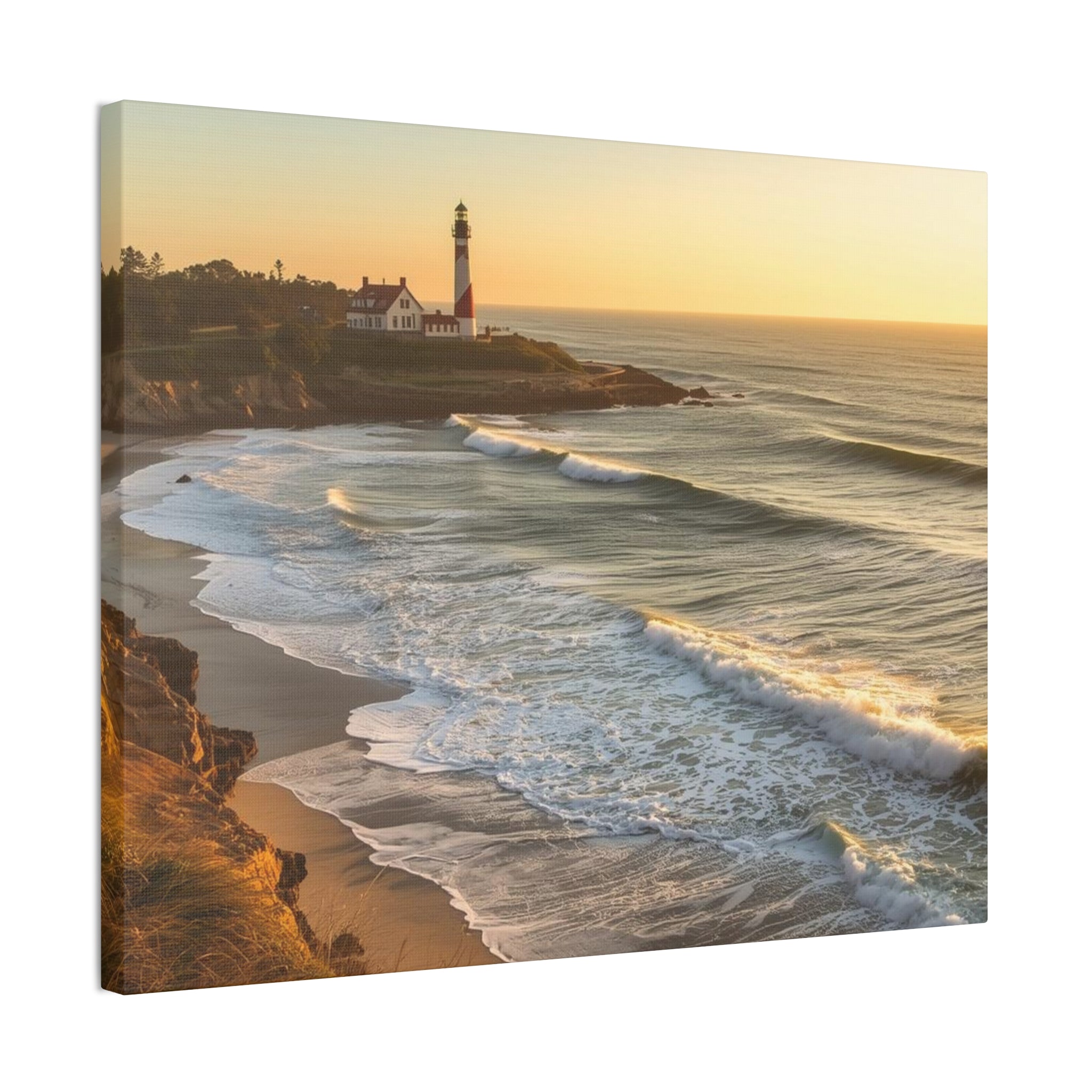 Coastal Lighthouse Sunrise Canvas Wall Art — Ocean Waves Seascape Print