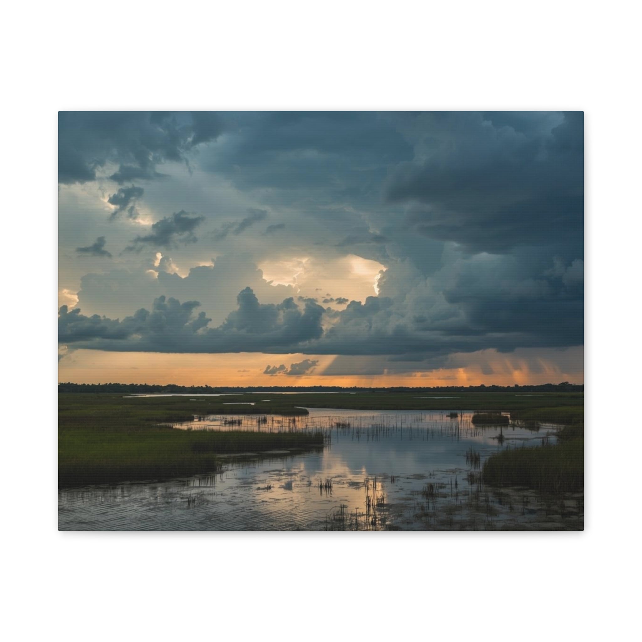 Stormy Marshland Sunset Canvas