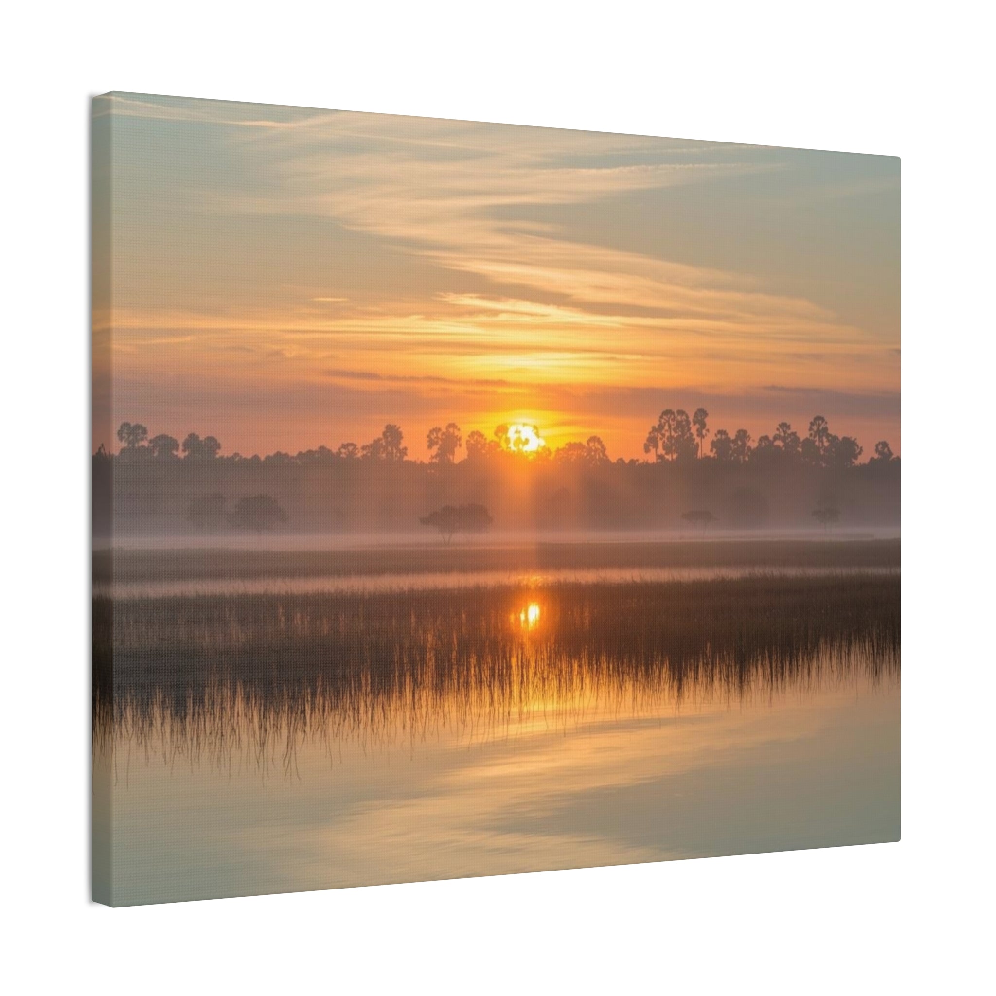 Sunrise Marsh Canvas Print — Tranquil Lake Landscape Wall Art