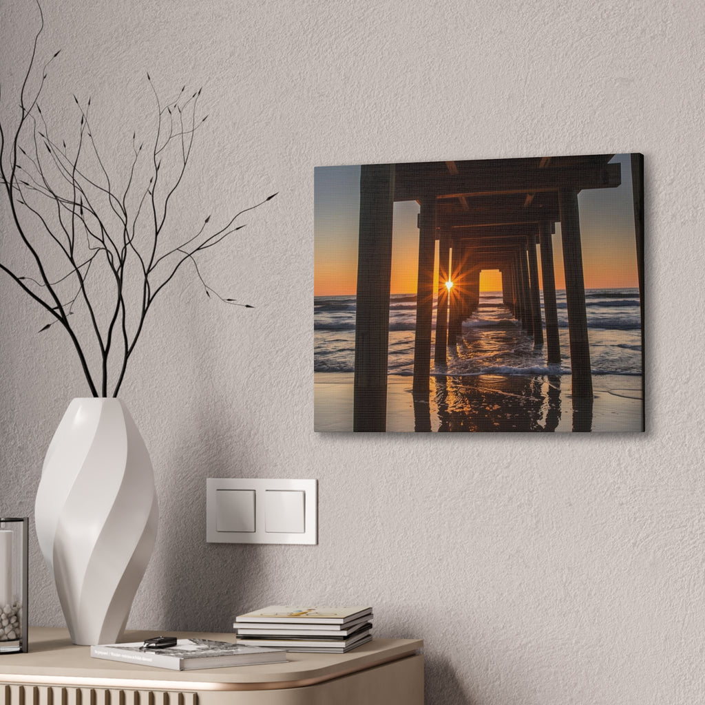Sunset Pier Canvas Print — Stretched 0.75" Beach Wall Art