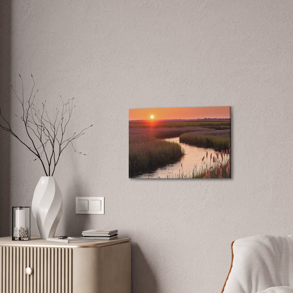 Marsh Sunset Canvas Wall Art — Tranquil Coastal Sunset Landscape Print