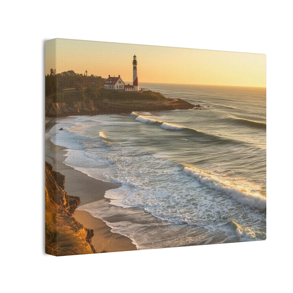 Coastal Lighthouse Sunrise Canvas Wall Art — Ocean Waves Seascape Print