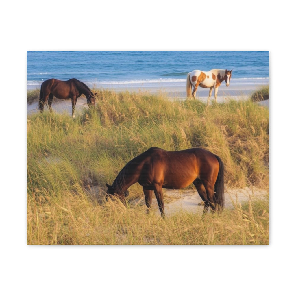 Wild Horses on Beach Canvas Print — Coastal Equine Wall Art