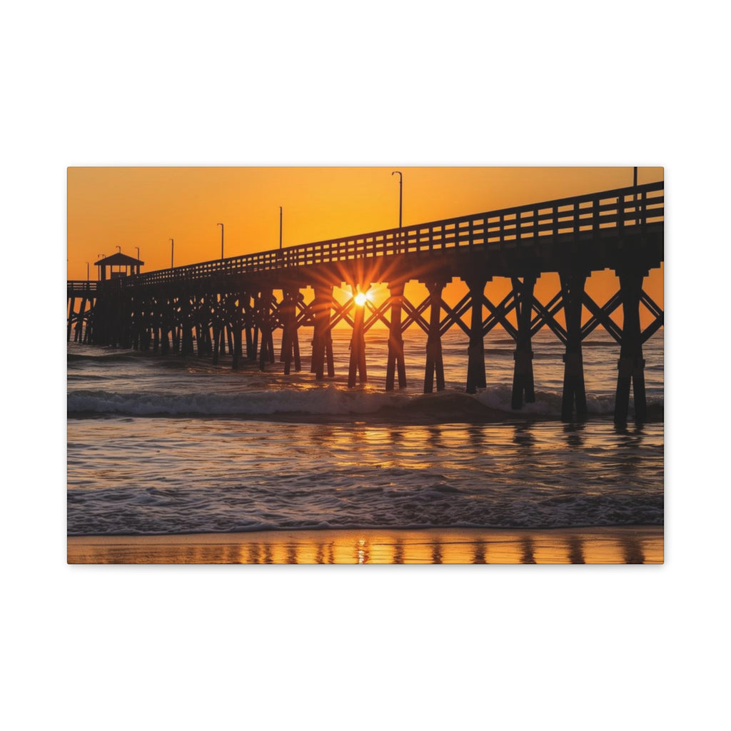 Sunset Pier Canvas Wall Art — Golden Beach Photography on Stretched Canvas