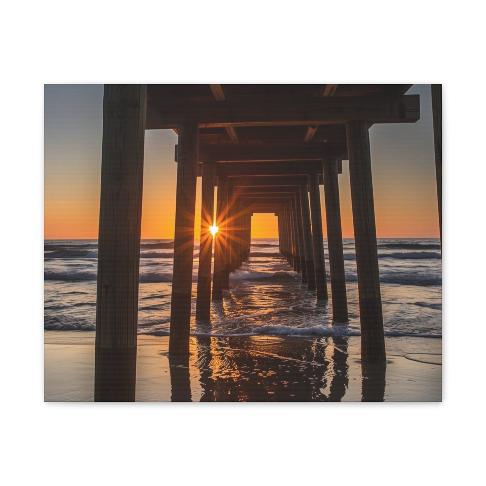 Sunset Pier Canvas Print — Stretched 0.75" Beach Wall Art
