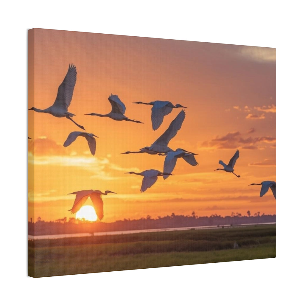 Sunset Flight Canvas Wall Art — Migrating Birds at Dusk