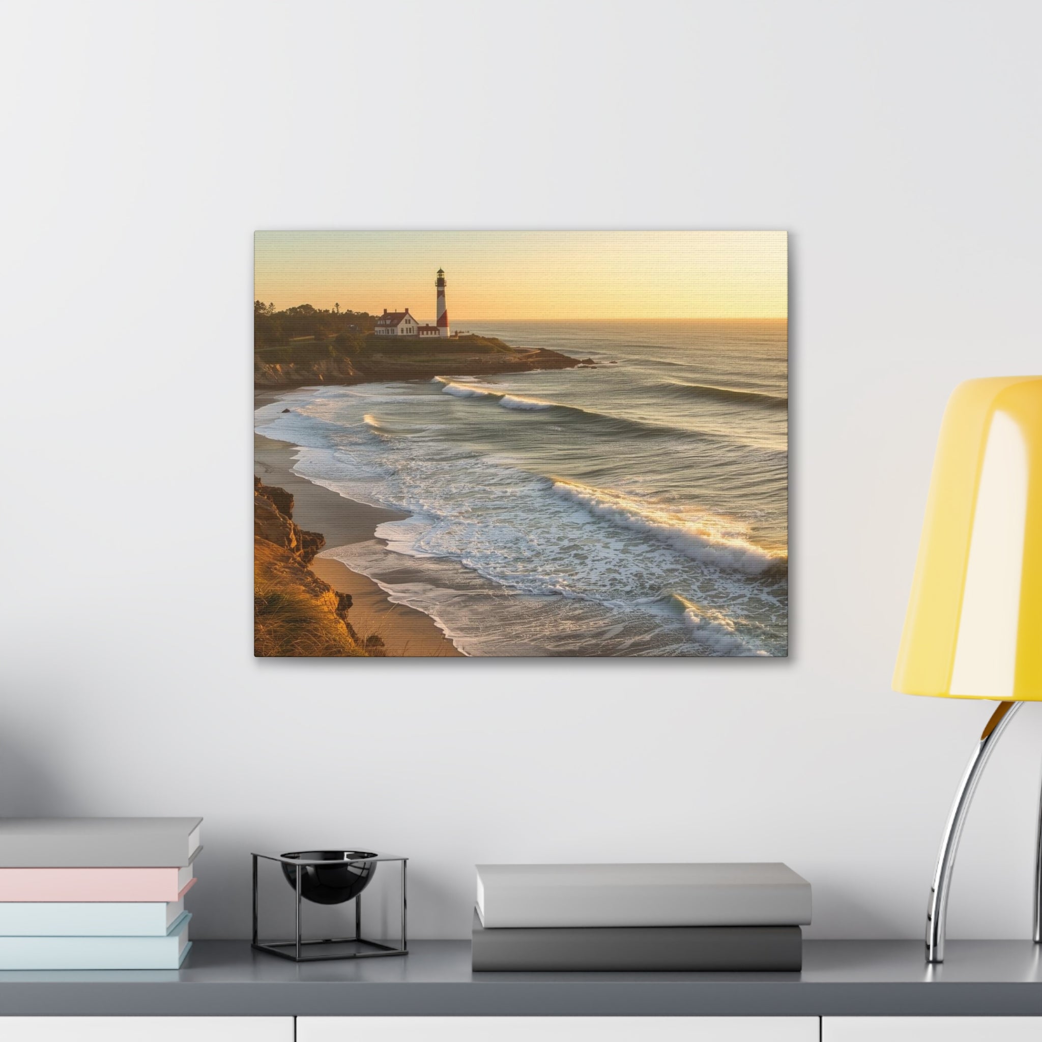 Coastal Lighthouse Sunrise Canvas Wall Art — Ocean Waves Seascape Print
