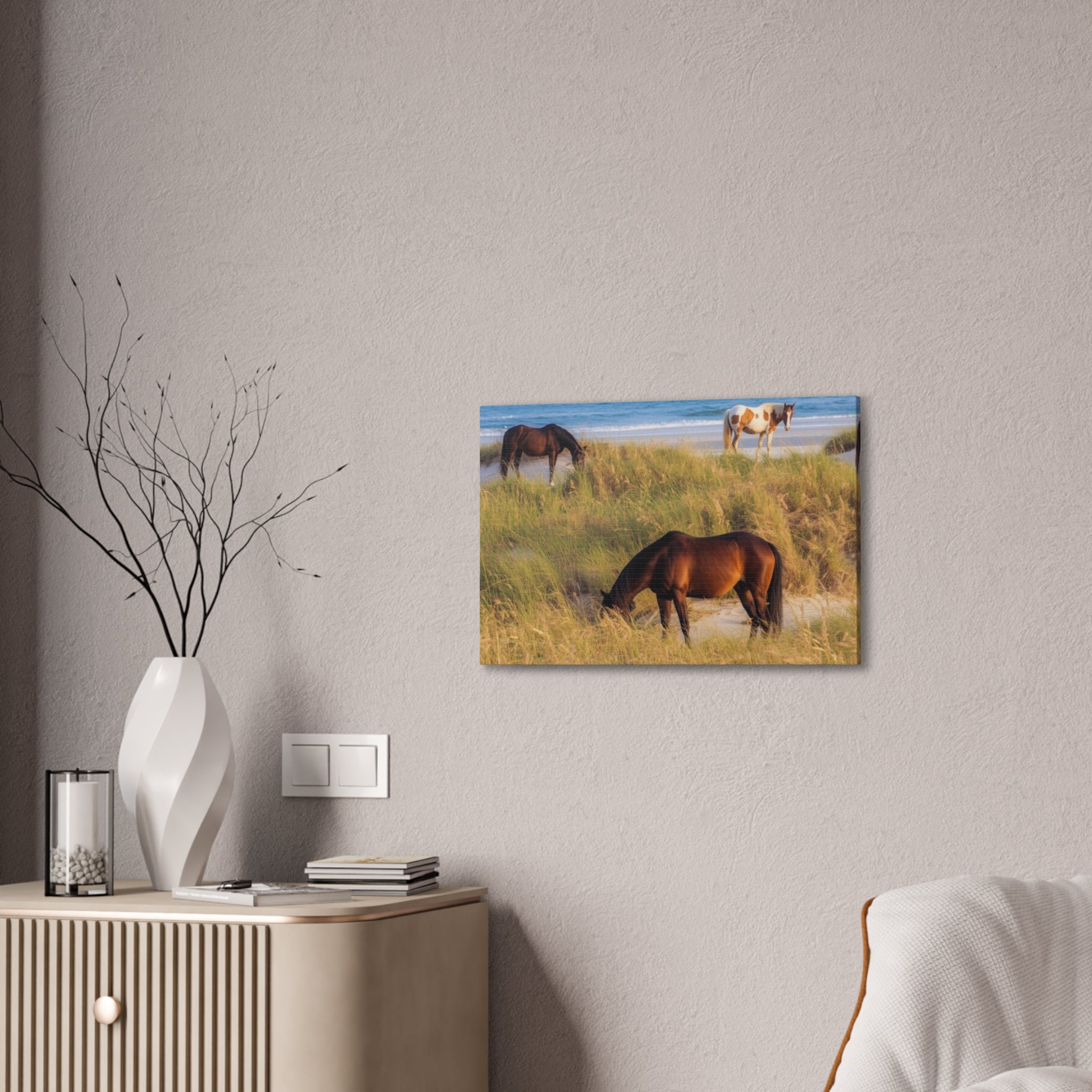 Wild Horses on Beach Canvas Print — Coastal Equine Wall Art