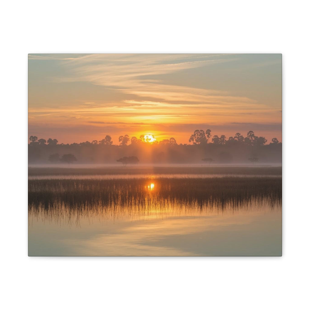 Sunrise Marsh Canvas Print — Tranquil Lake Landscape Wall Art