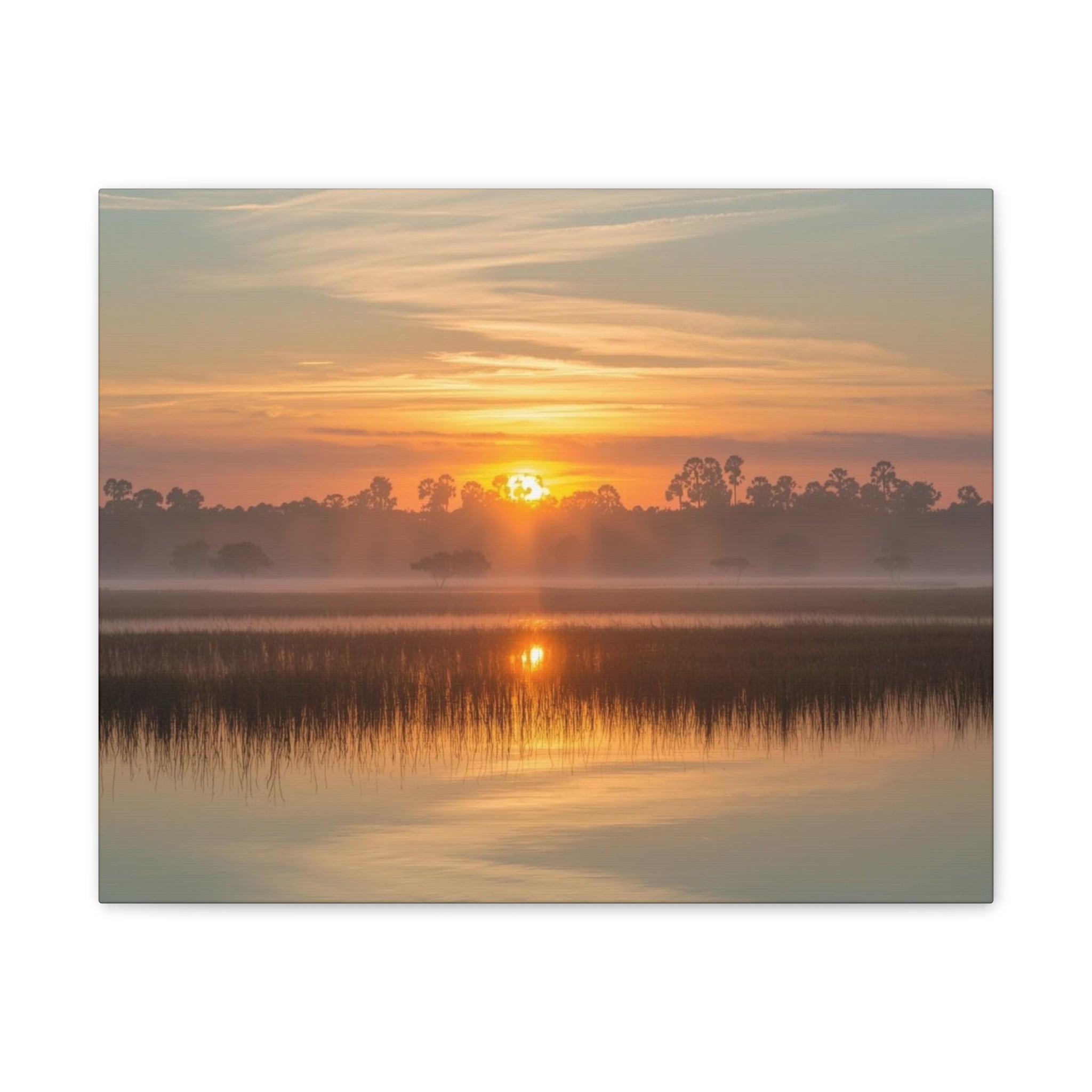 Sunrise Marsh Canvas Print — Tranquil Lake Landscape Wall Art