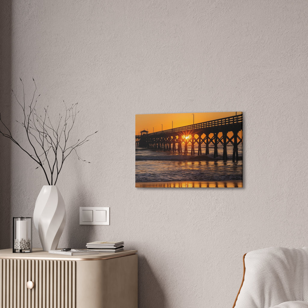 Sunset Pier Canvas Wall Art — Golden Beach Photography on Stretched Canvas