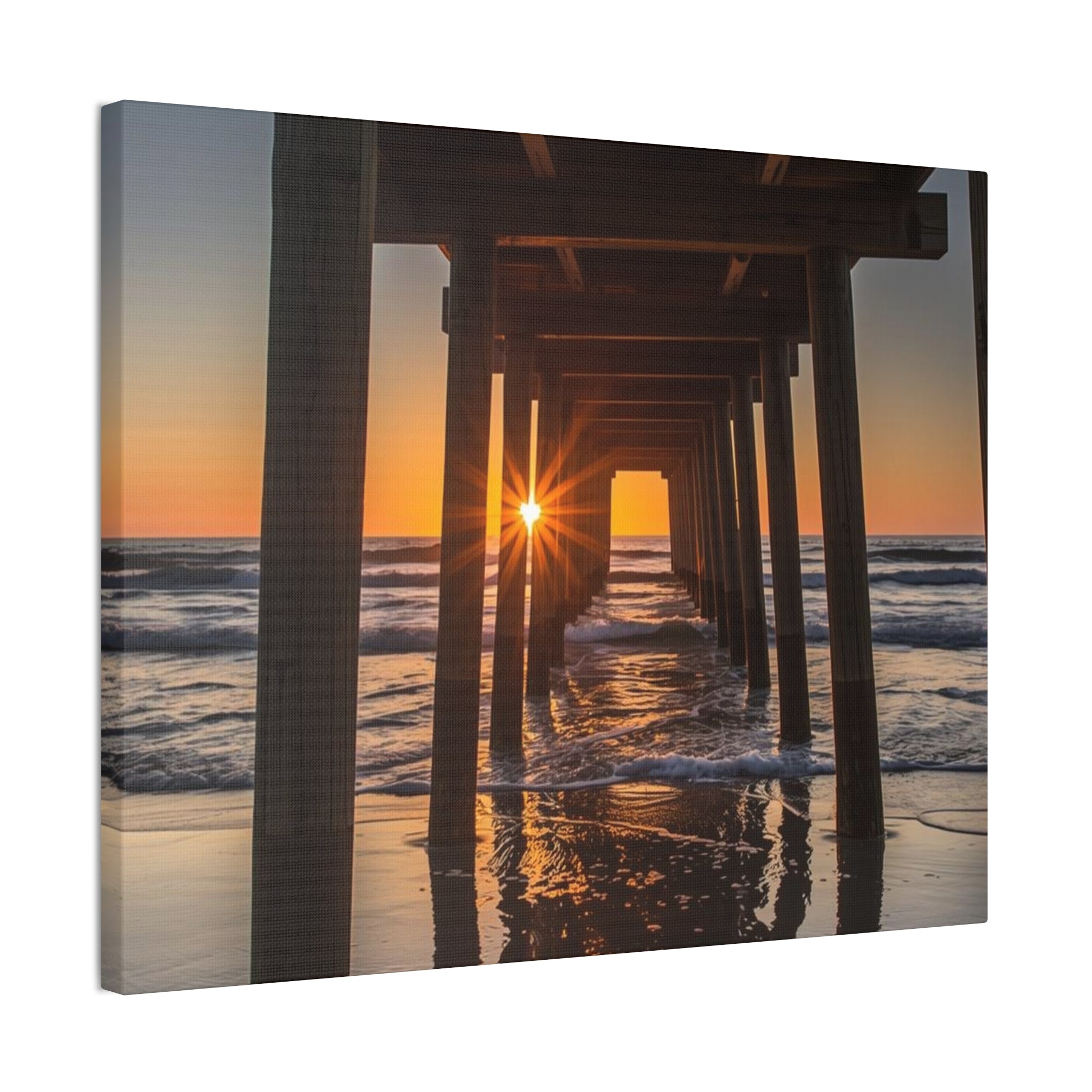 Sunset Pier Canvas Print — Stretched 0.75" Beach Wall Art