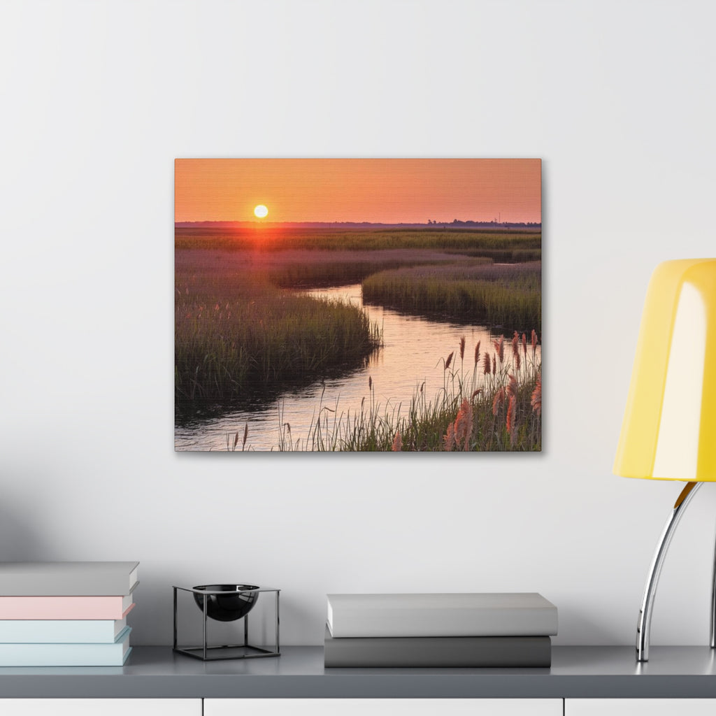 Marsh Sunset Canvas Wall Art — Tranquil Coastal Sunset Landscape Print