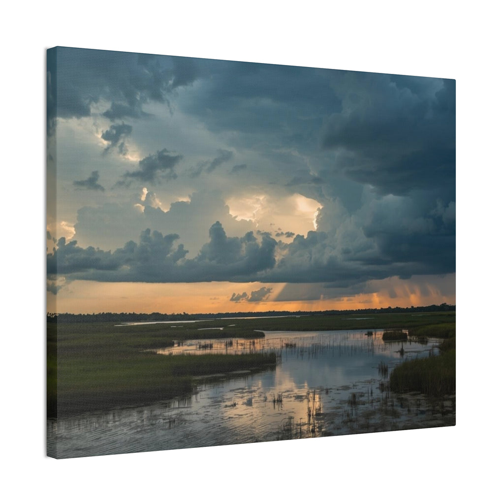 Stormy Marshland Sunset Canvas